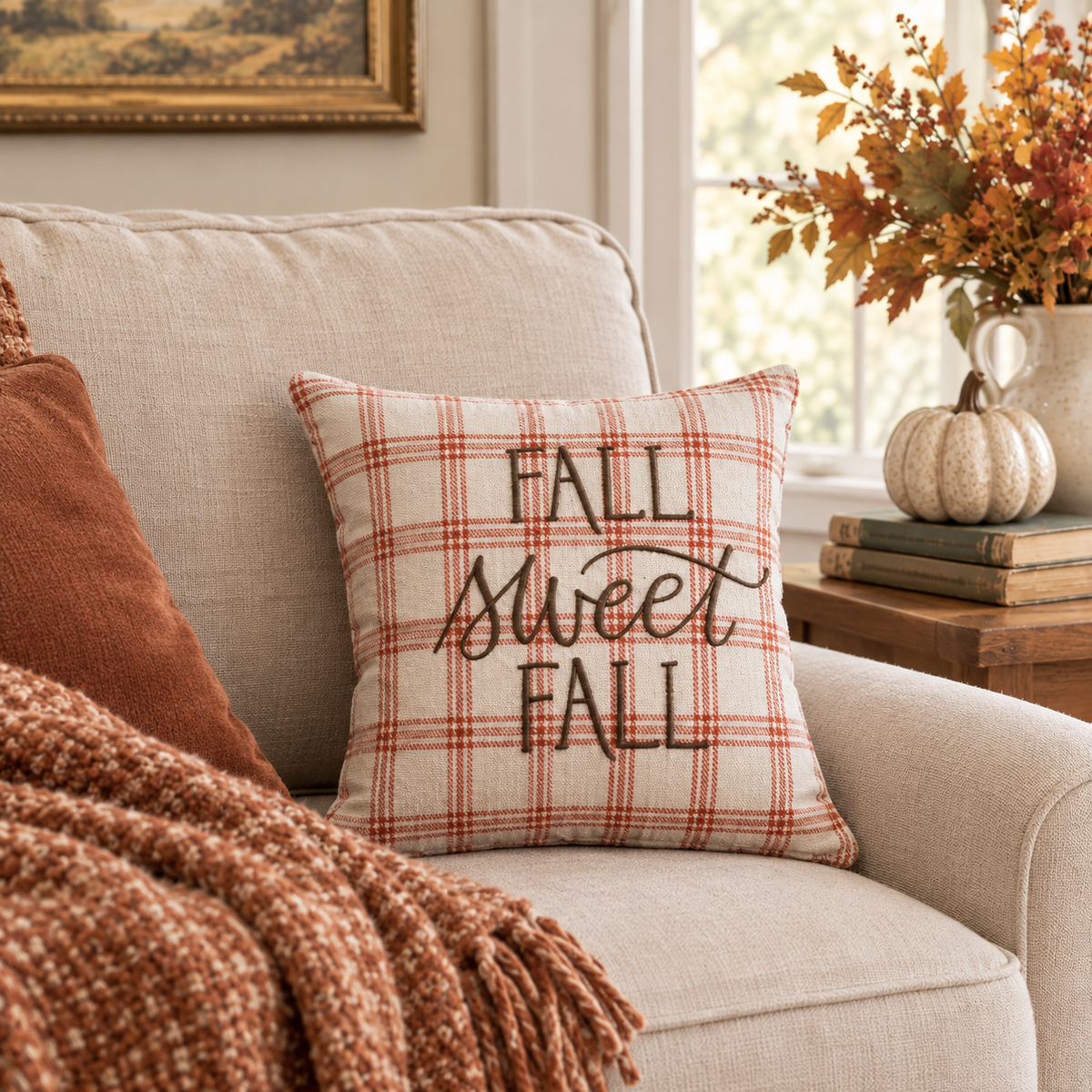 Fall Sweet Fall Plaid Pillow | 12 x 12