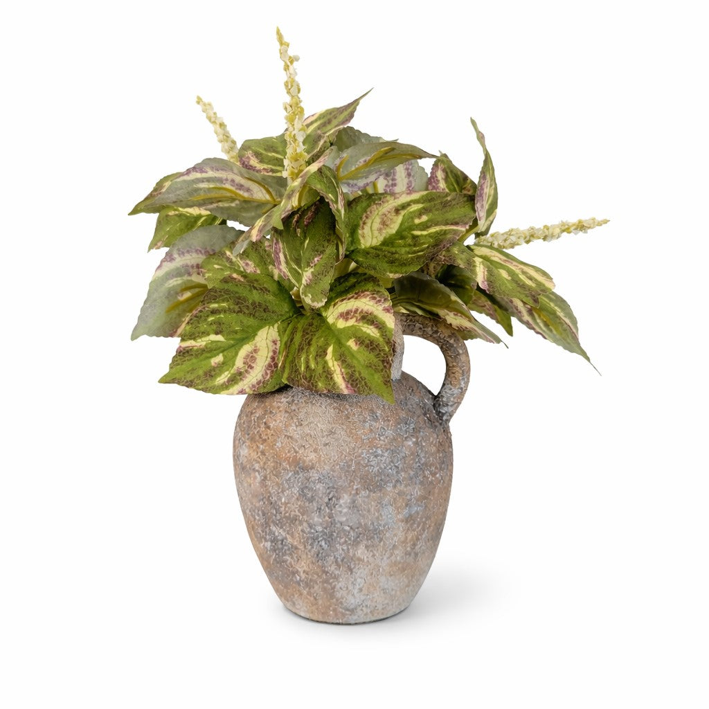 Faux Variegated Coleus in Clay Vase