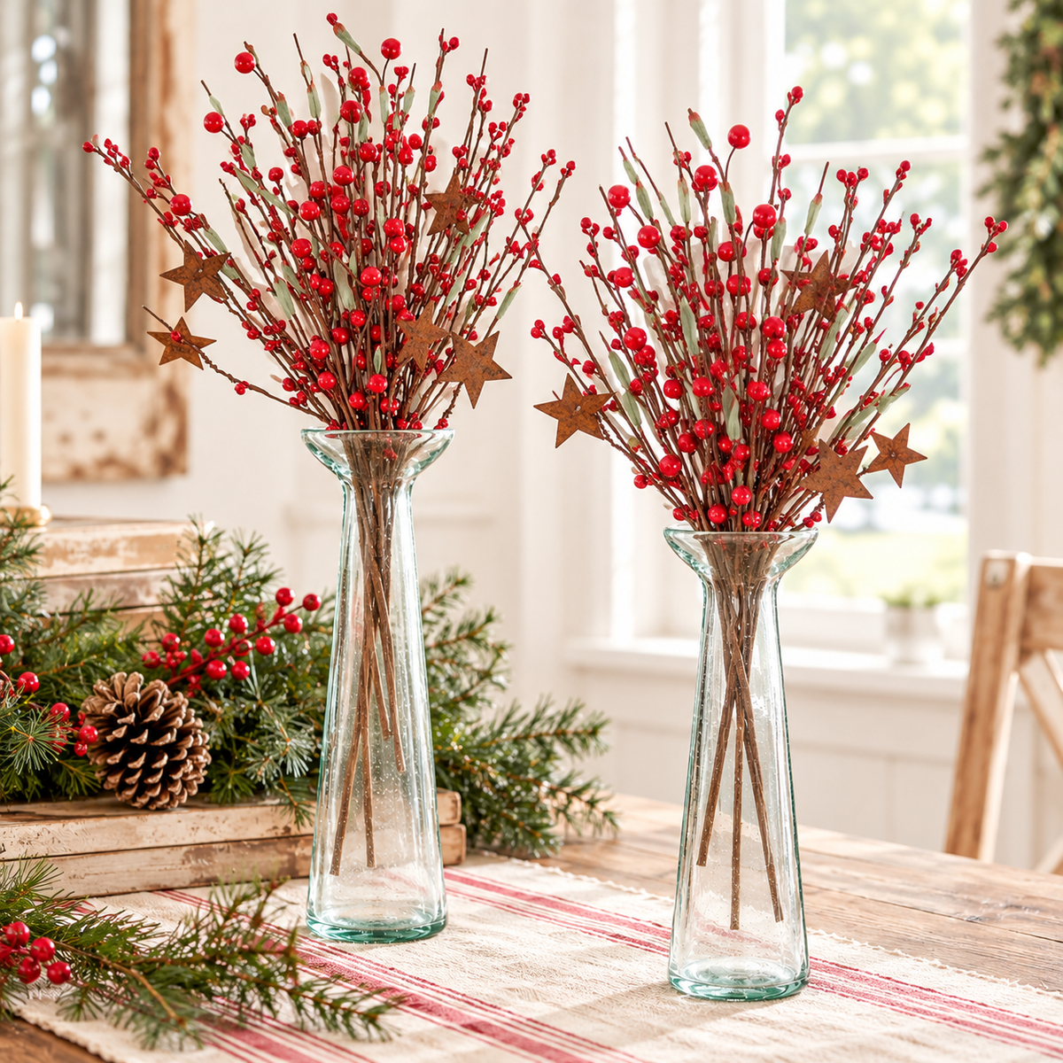 Red Berry & Rusty Star Christmas Pick | 13"