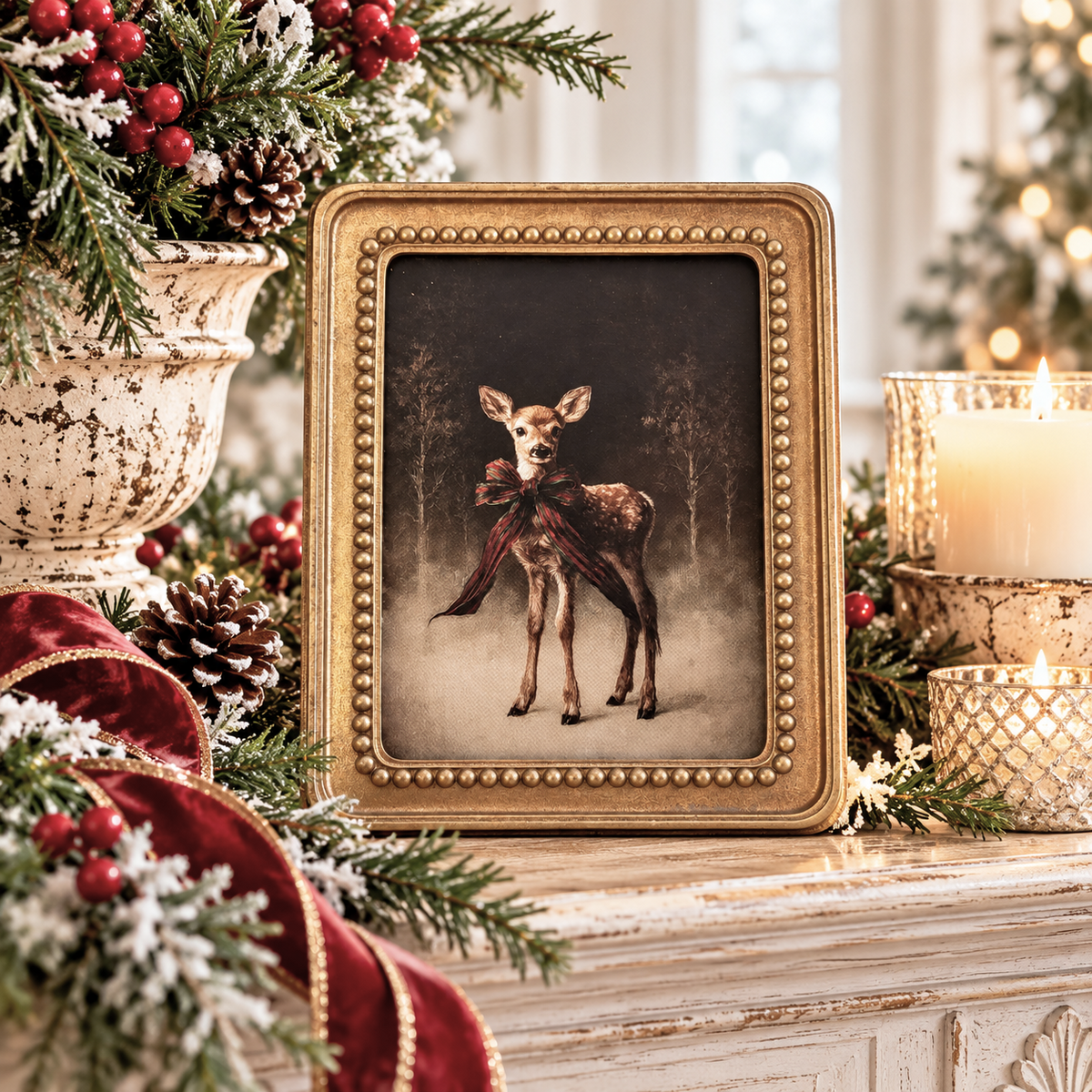 Christmas Woodland Fawn Framed Art | 5x7