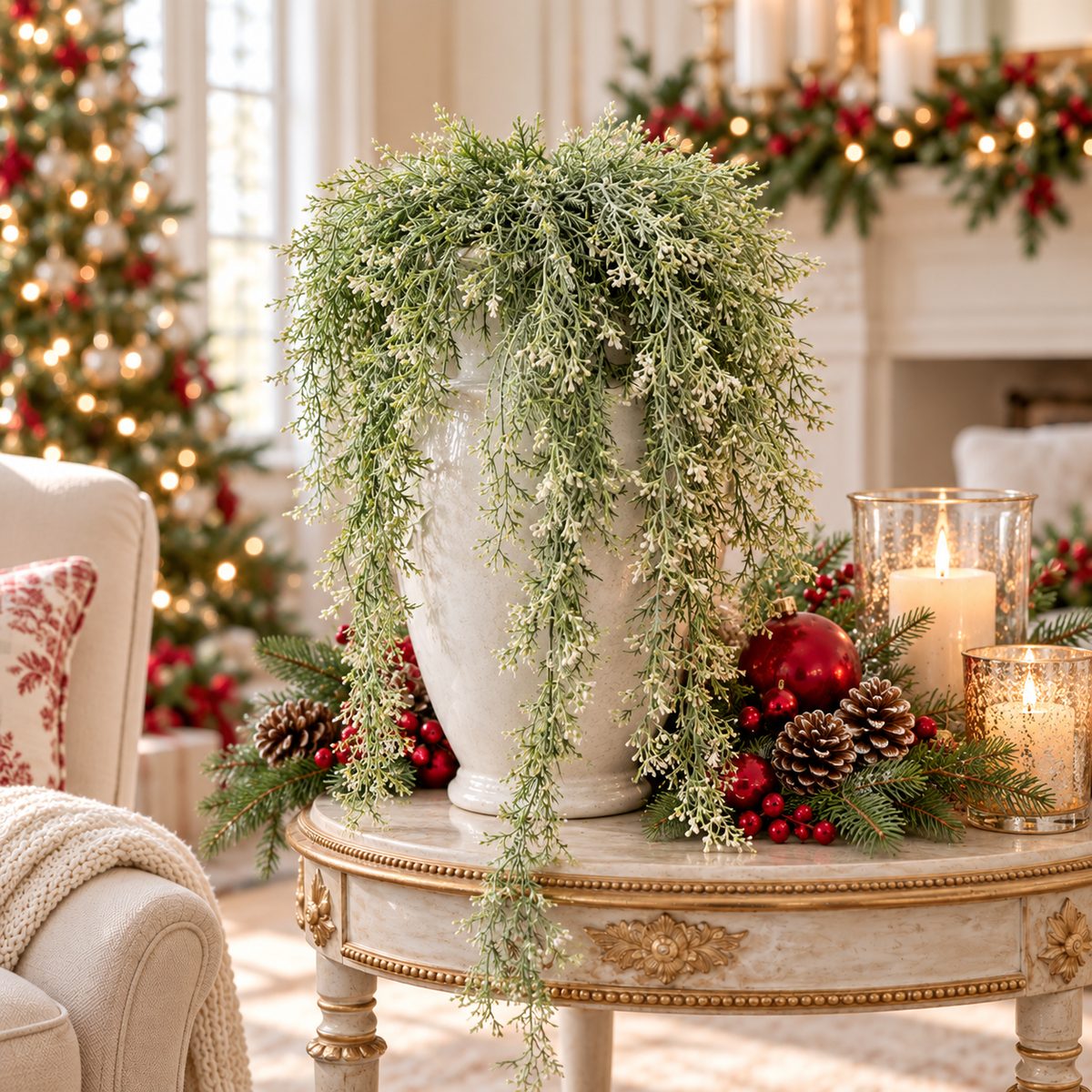 Linen Frost Cascading Greenery | 38" Faux Hanging Plant