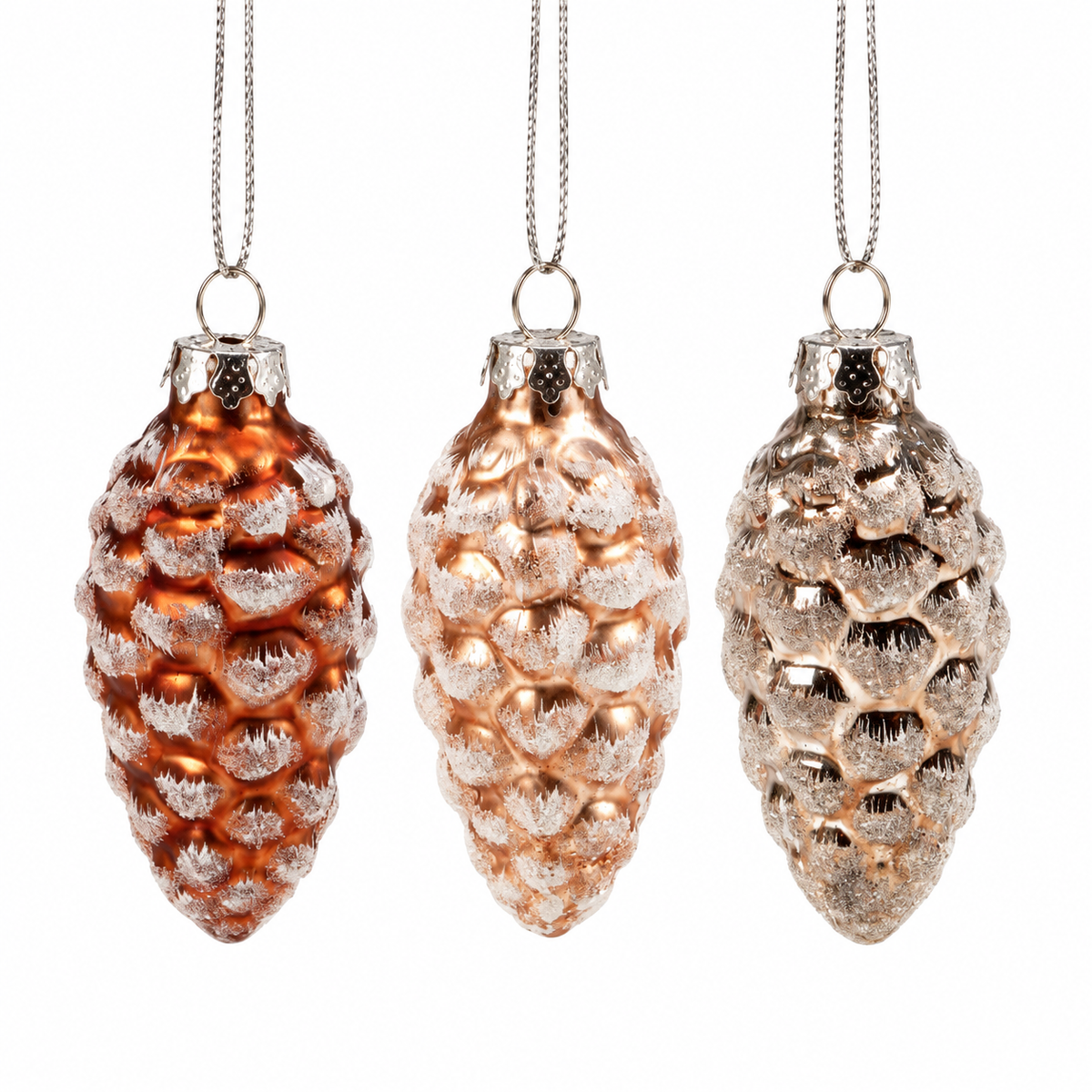 Vintage Frosted Glass Pinecone Christmas Ornaments | Set of 6