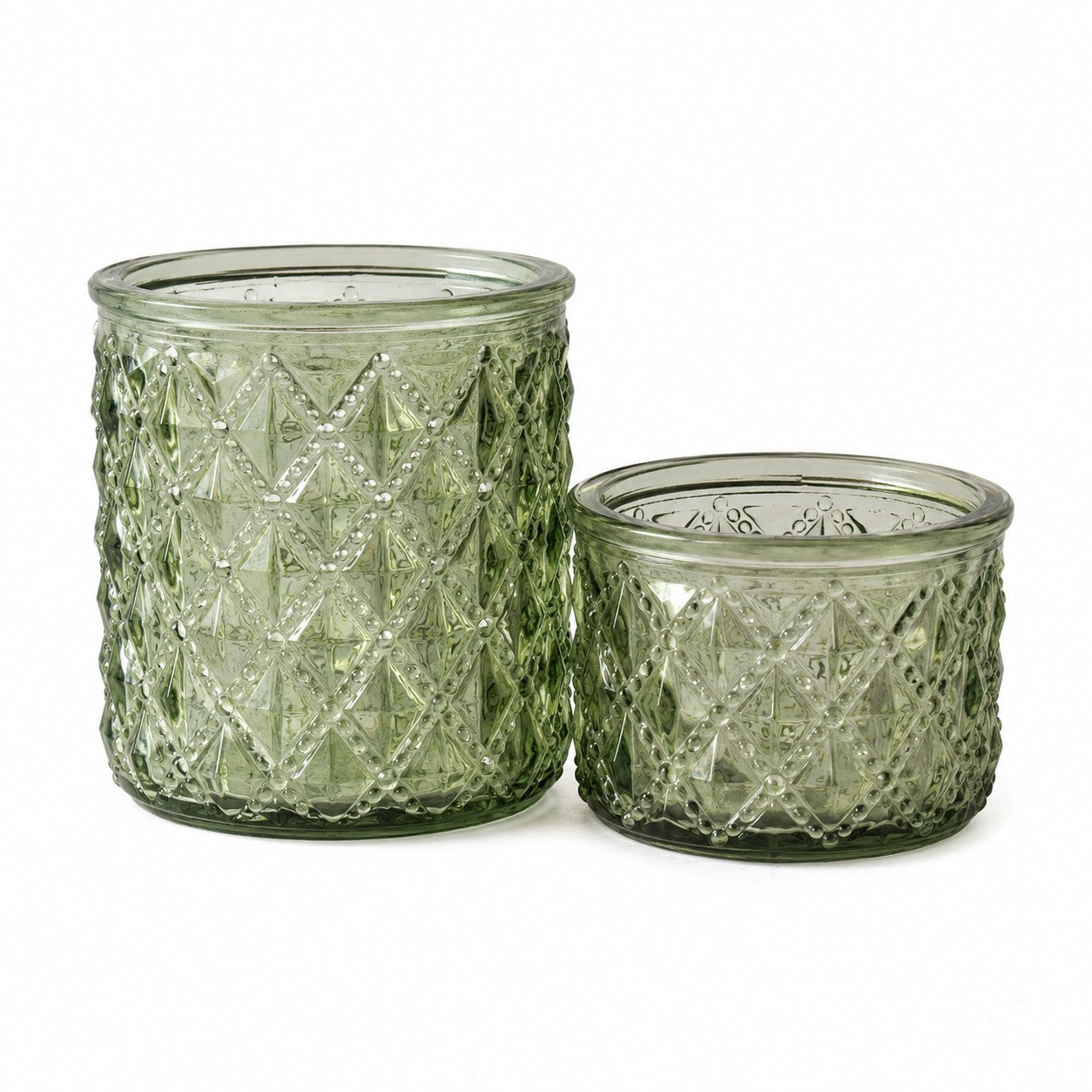 Green Diamond Glass Votive Holder | Set of 2