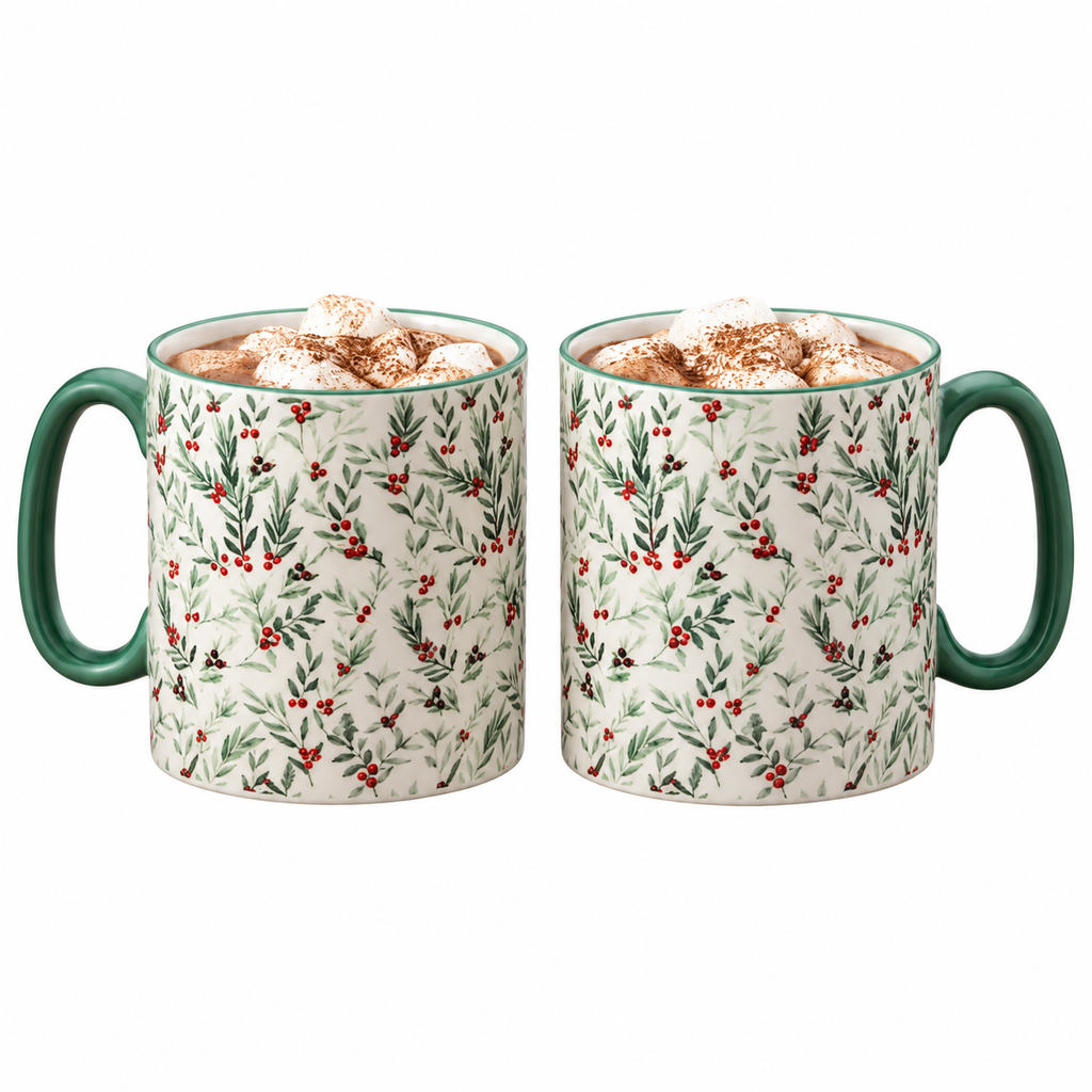 Seafoam Berries Winter Mug | Set of 2