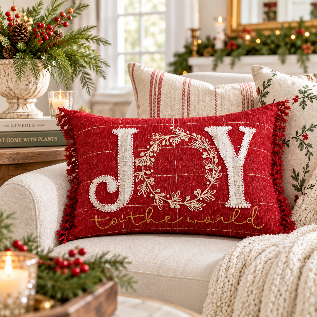 Christmas Joy Embroidered Lumbar Pillow | 14" x 20"