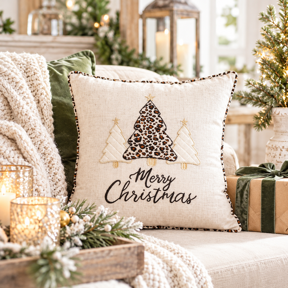 Leopard Christmas Pillow | 18x18  insert included