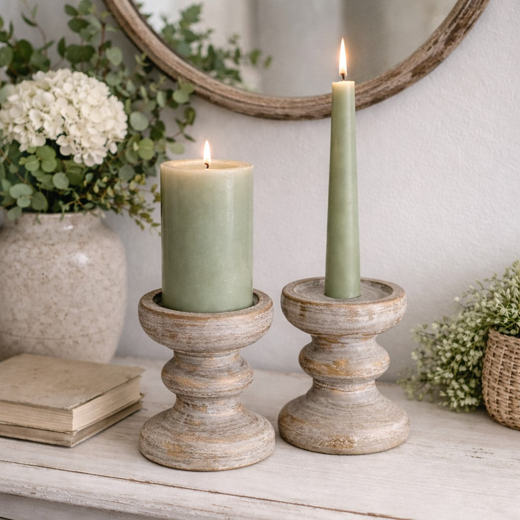 Old world stone candle holder 4x5 with weathered texture and rustic charm