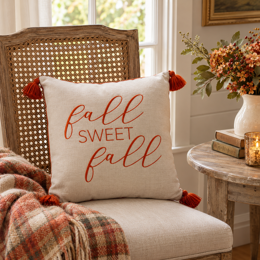 Autumn Script Tassel Pillow