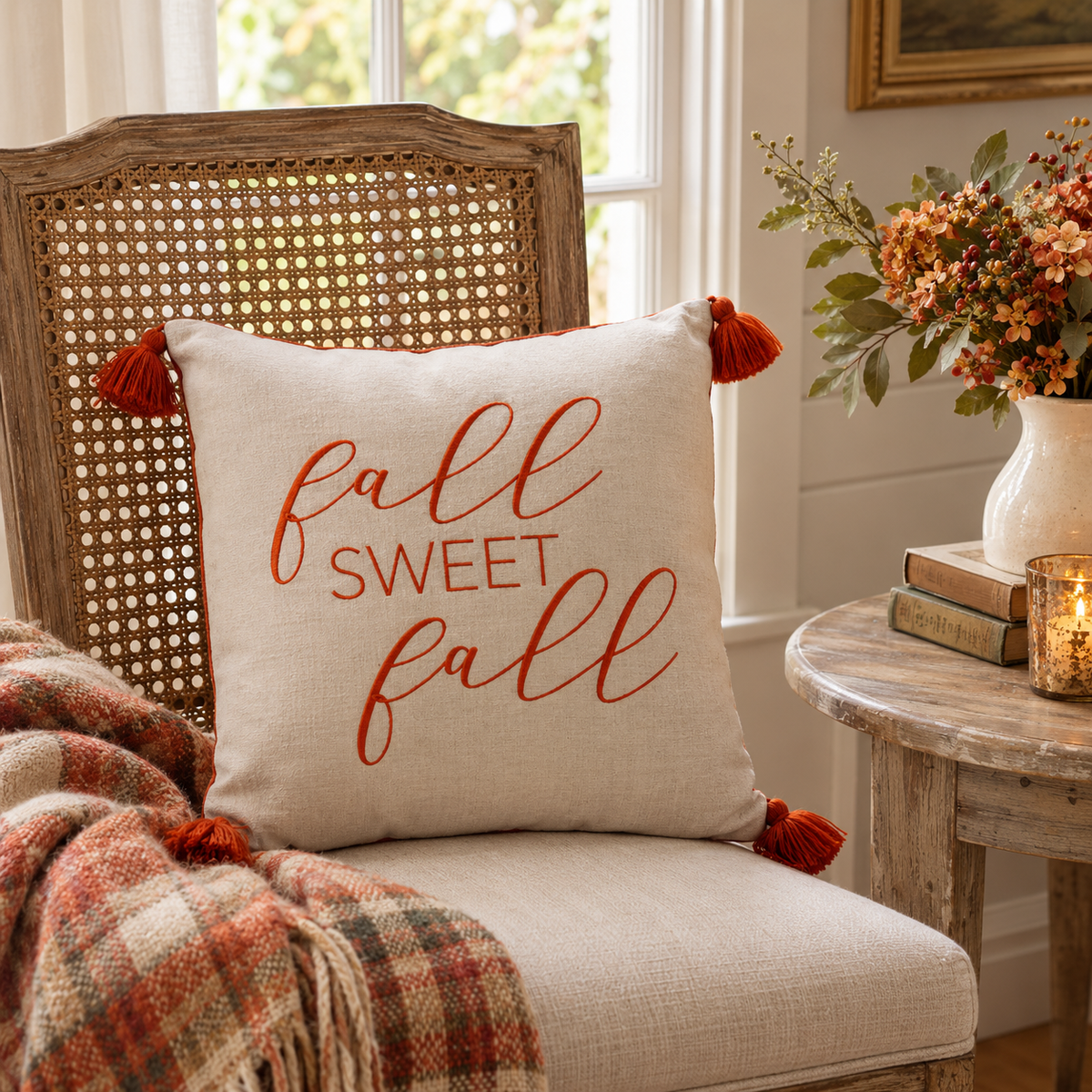 Autumn Script Tassel Pillow