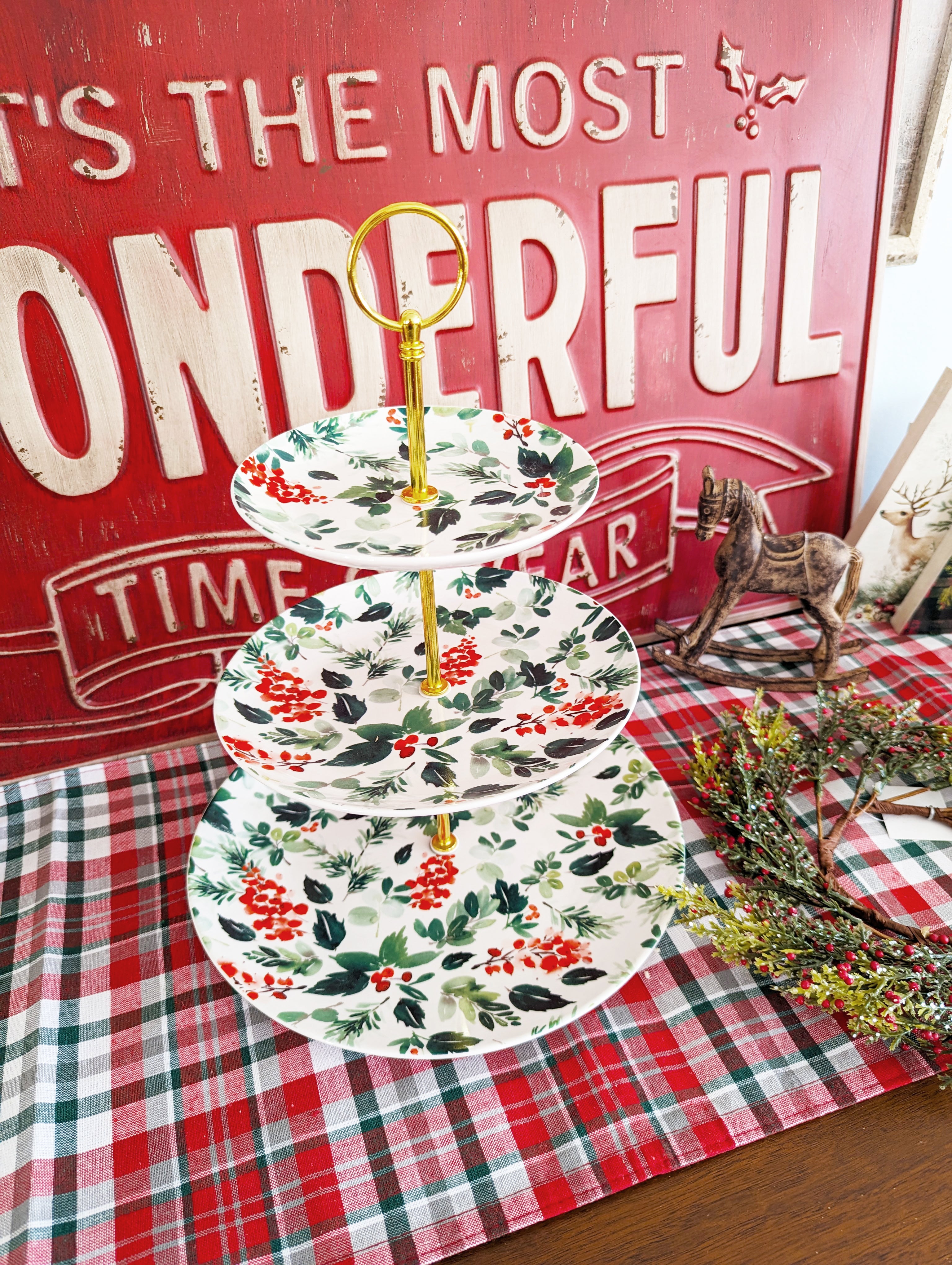 Red Berry 3-Tier Serving Tray