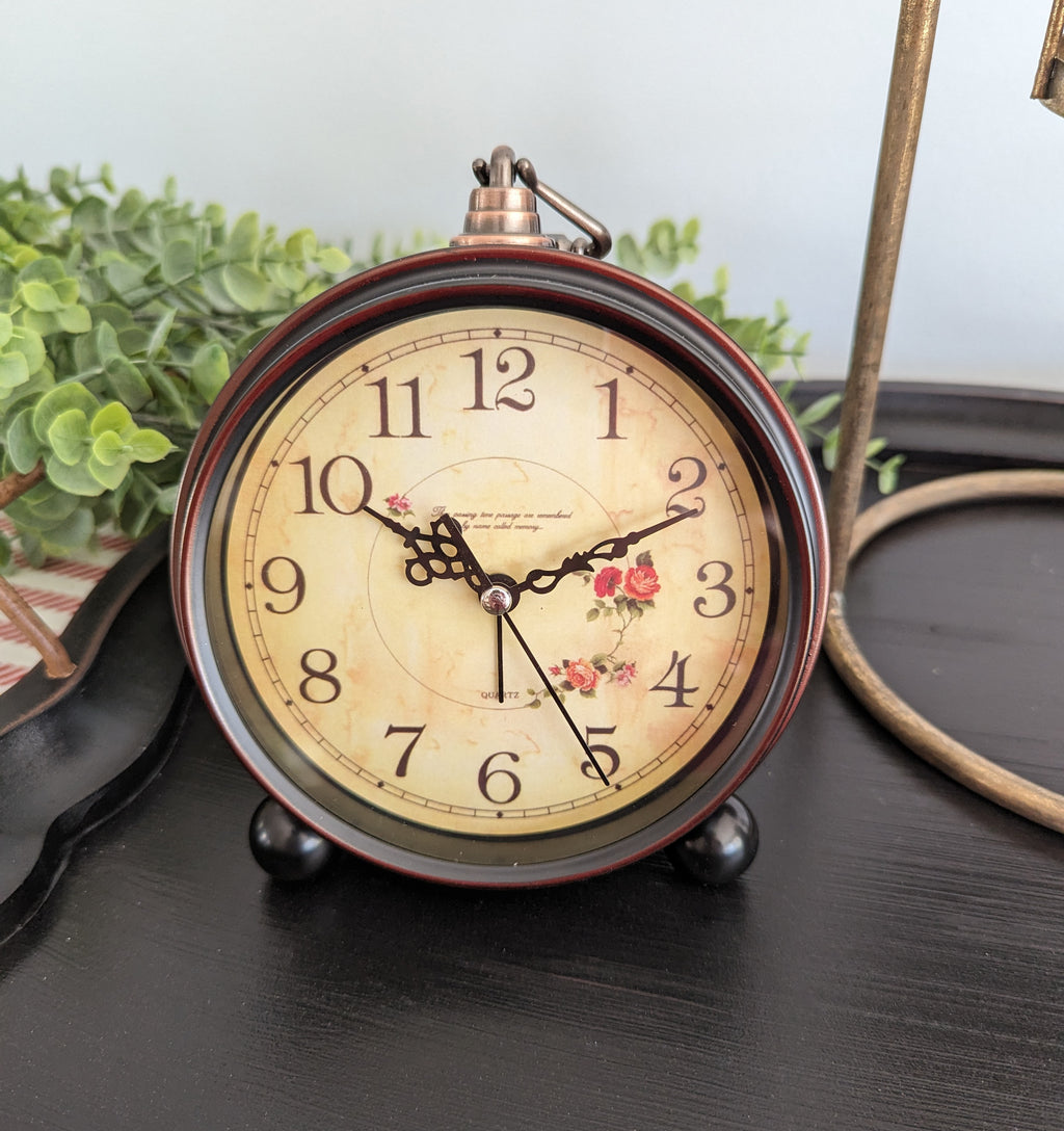 Rosemoor vintage ivory desk clock with floral detail