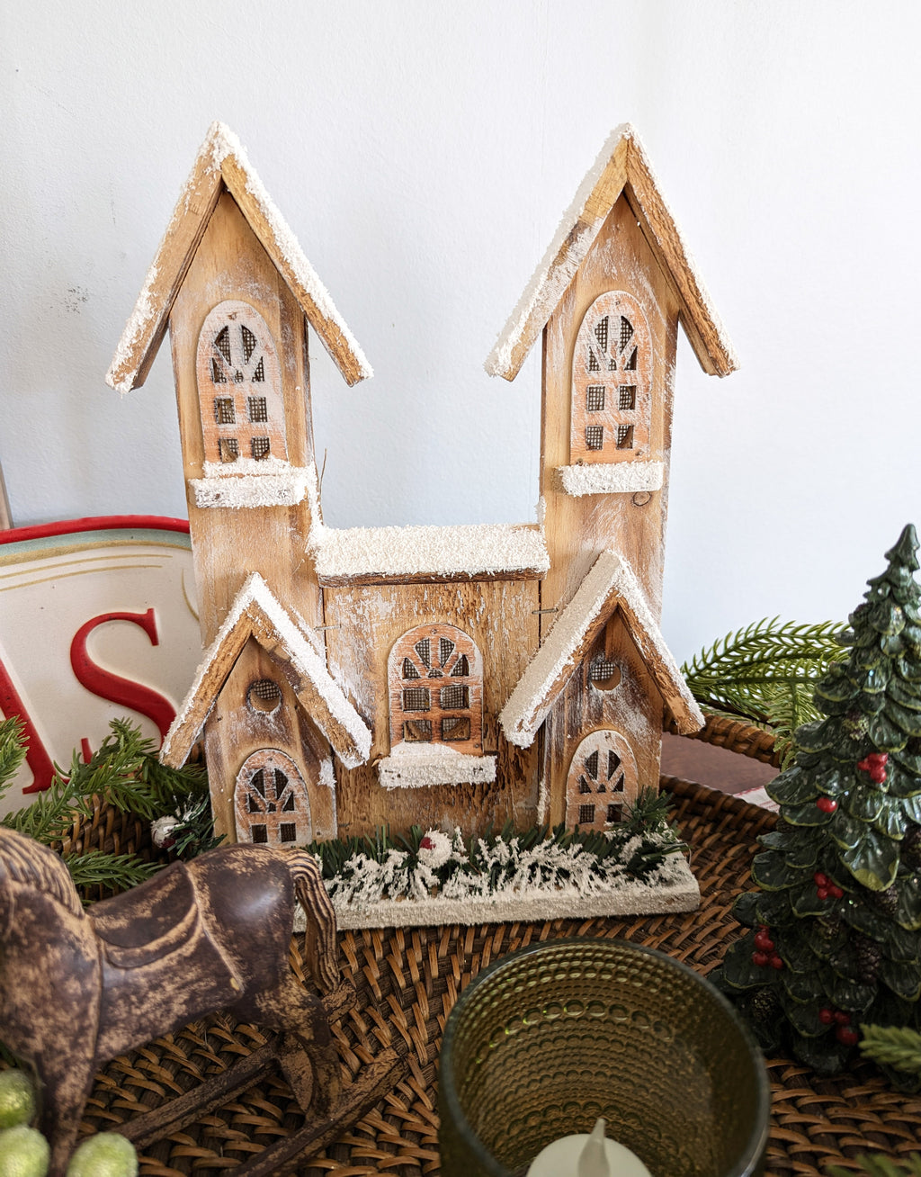 Lighted Frosted Chapel House | Natural