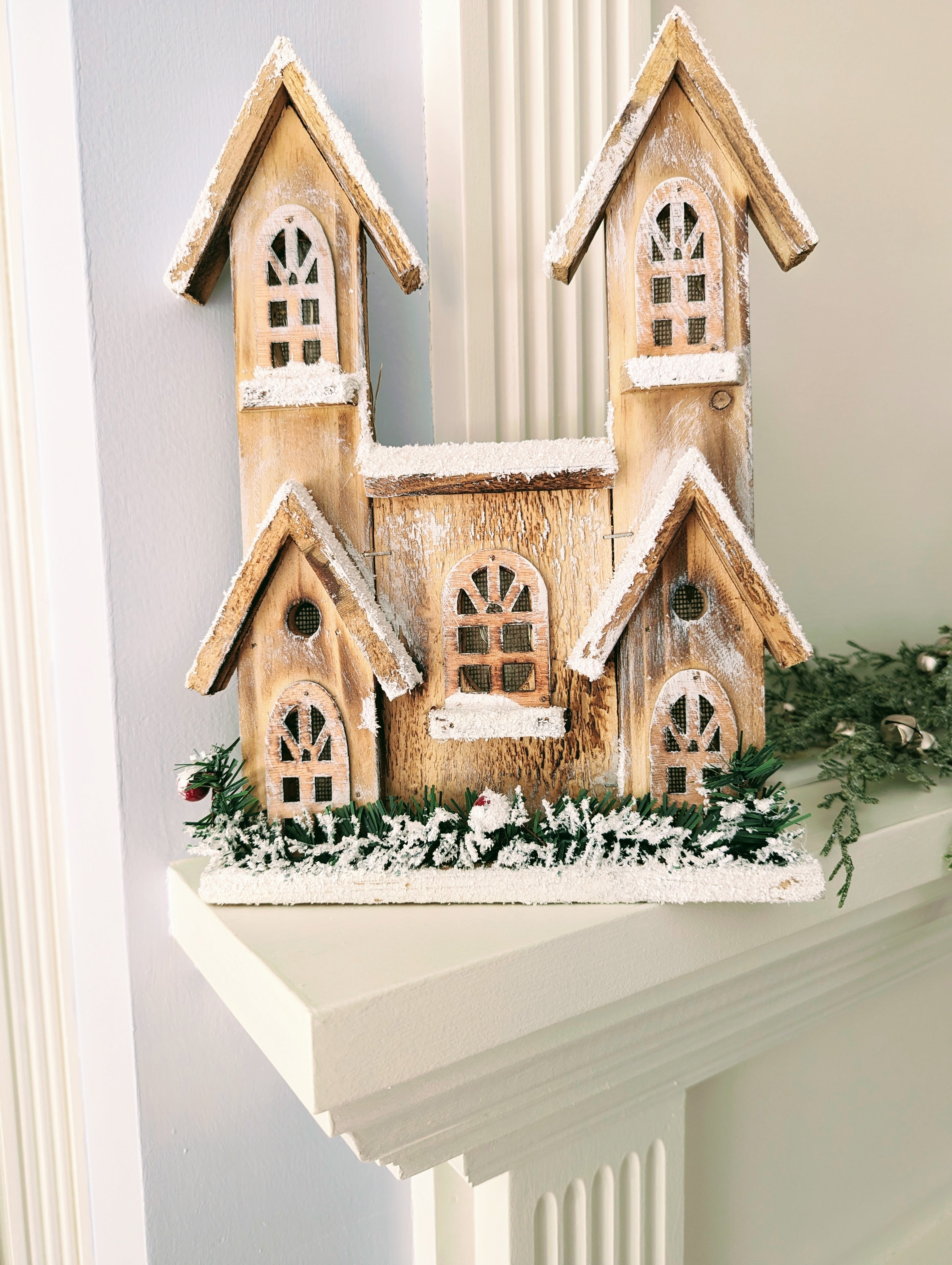 Lighted Frosted Chapel House | Natural
