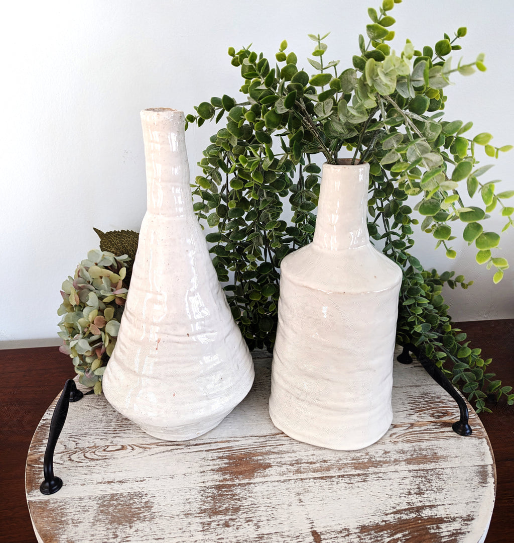 Organic White Ceramic Vase 10.5"