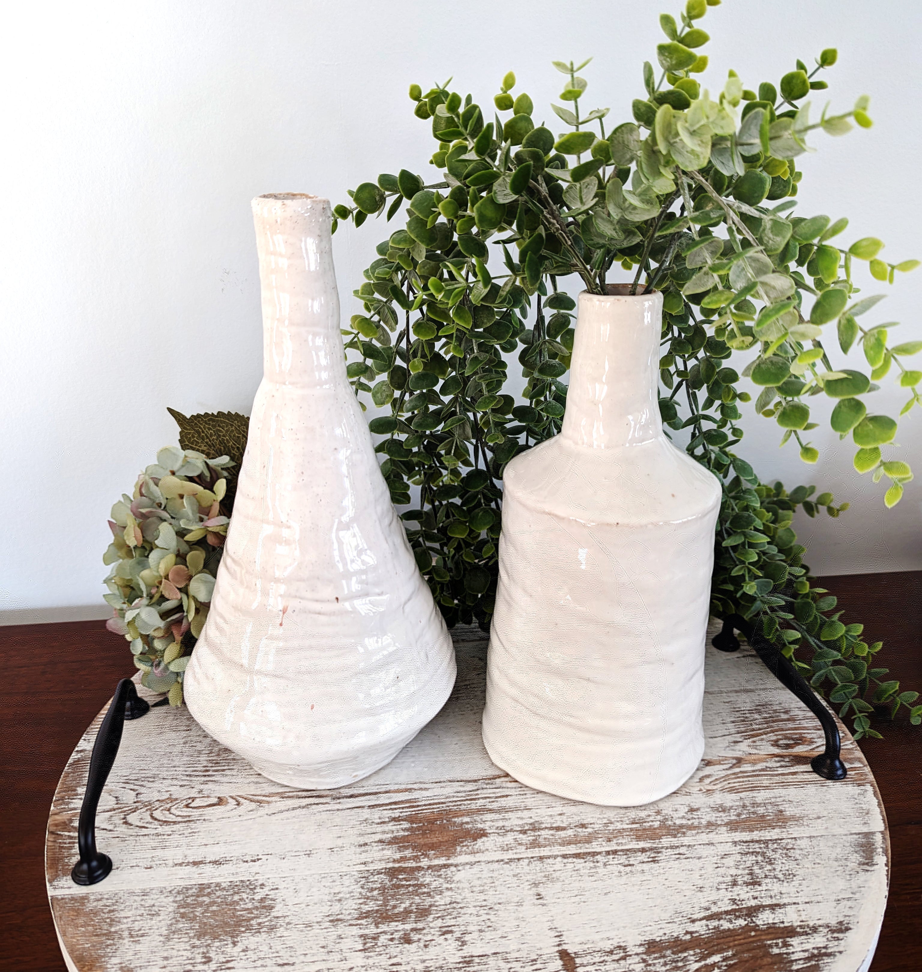 Organic White Ceramic Vase 12.5H