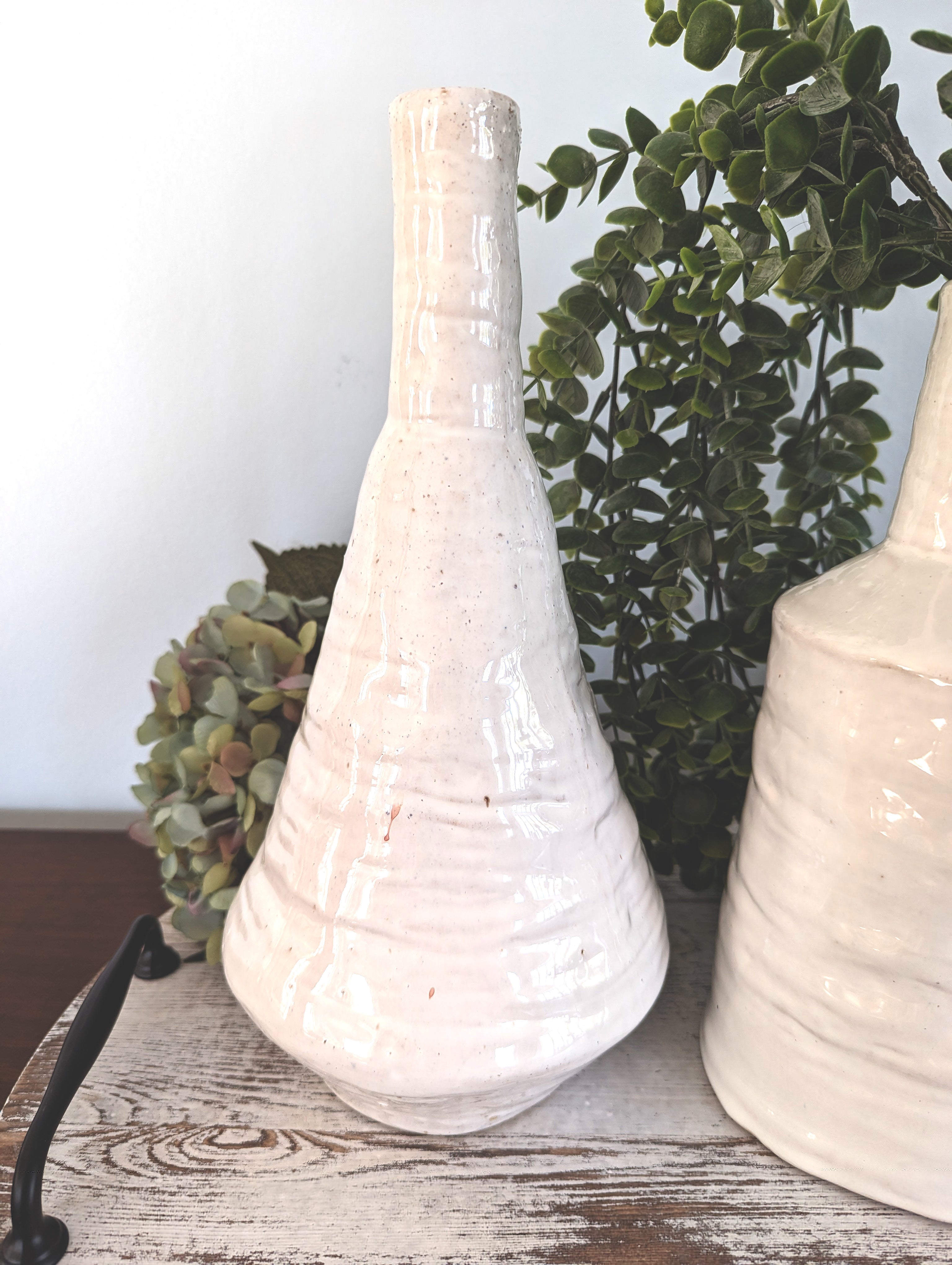 Organic White Ceramic Vase 12.5H