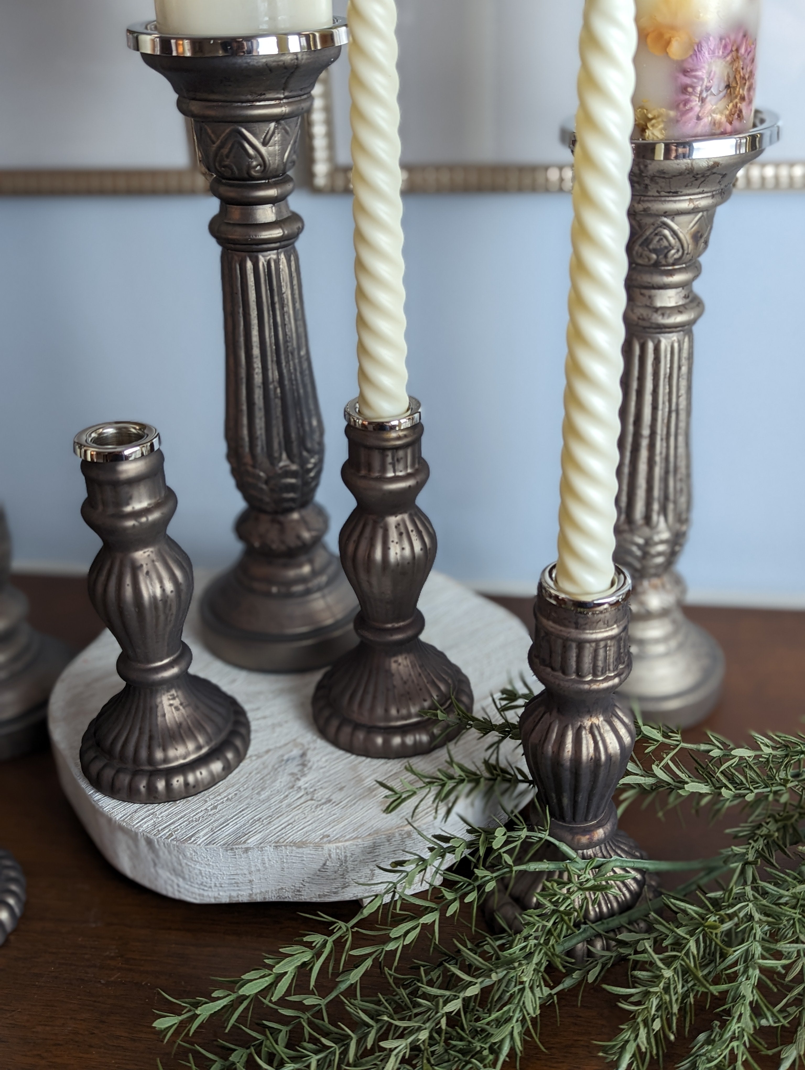 Smoky Glass Taper Candle Holder 6.5"