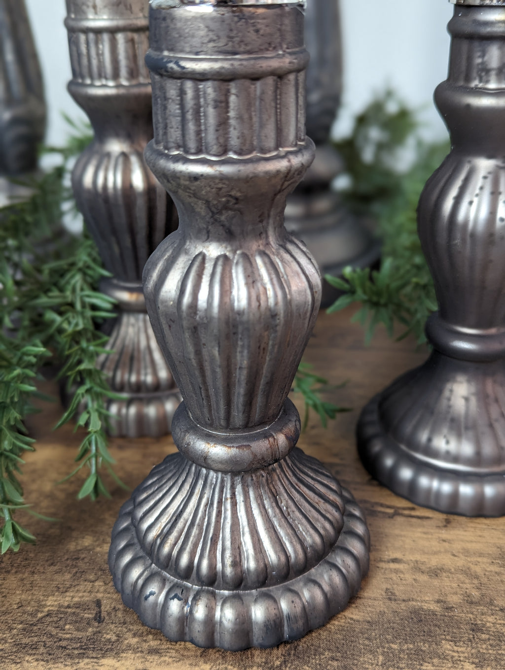 Smoky Glass Taper Candle Holder 6.5"