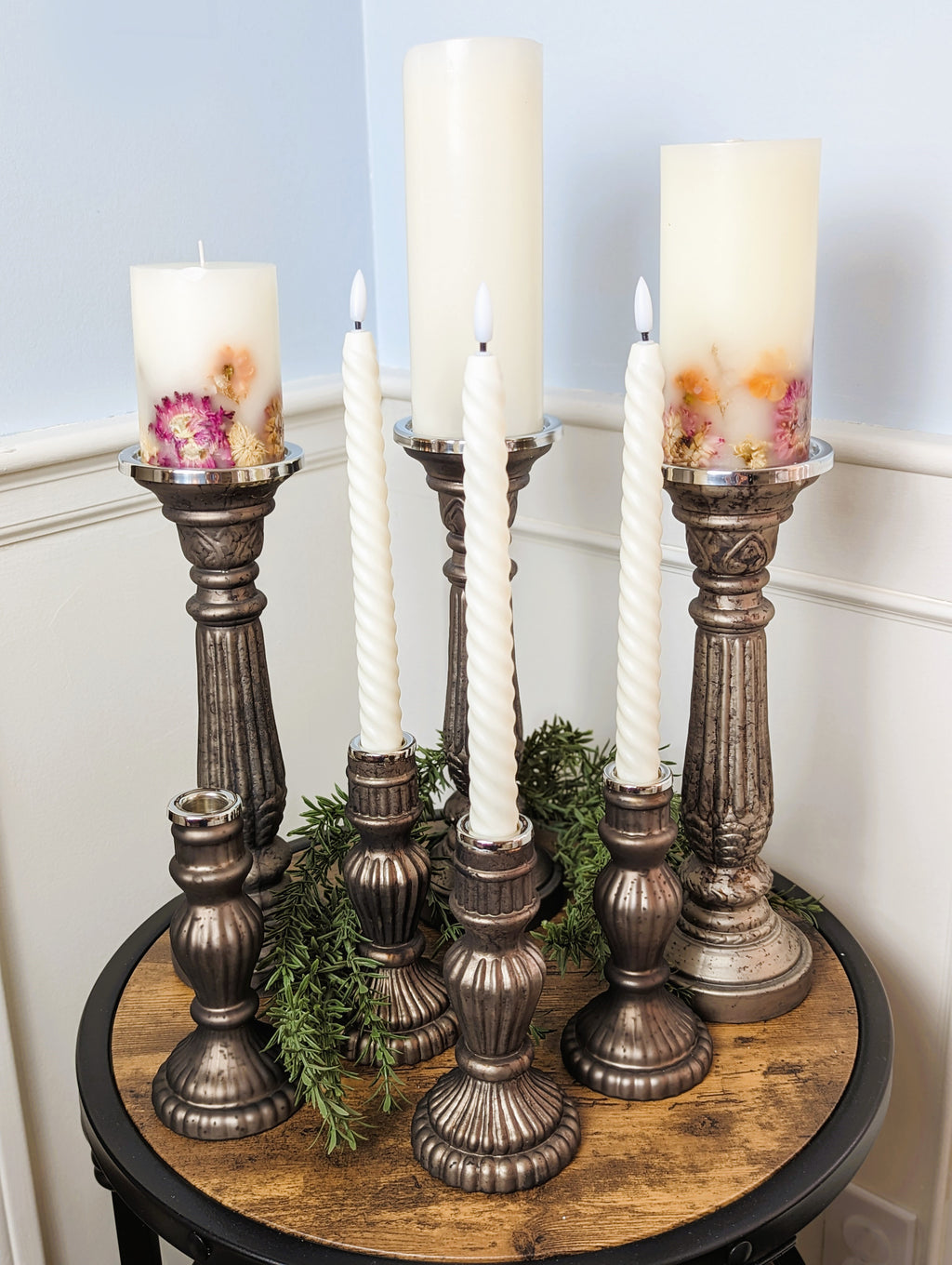 Smoky Glass Taper Candle Holder 12"