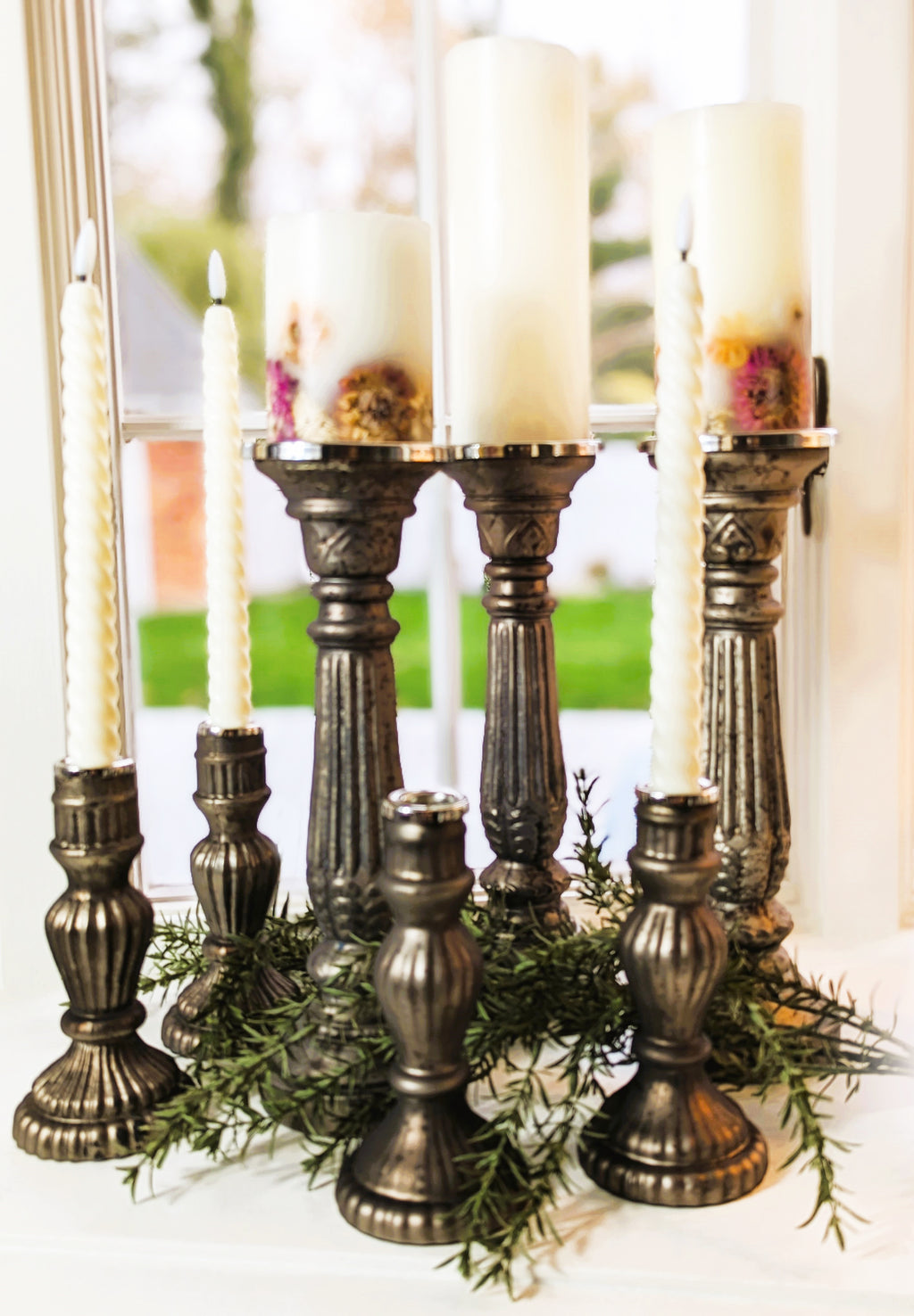 Smoky Glass Taper Candle Holder 12"