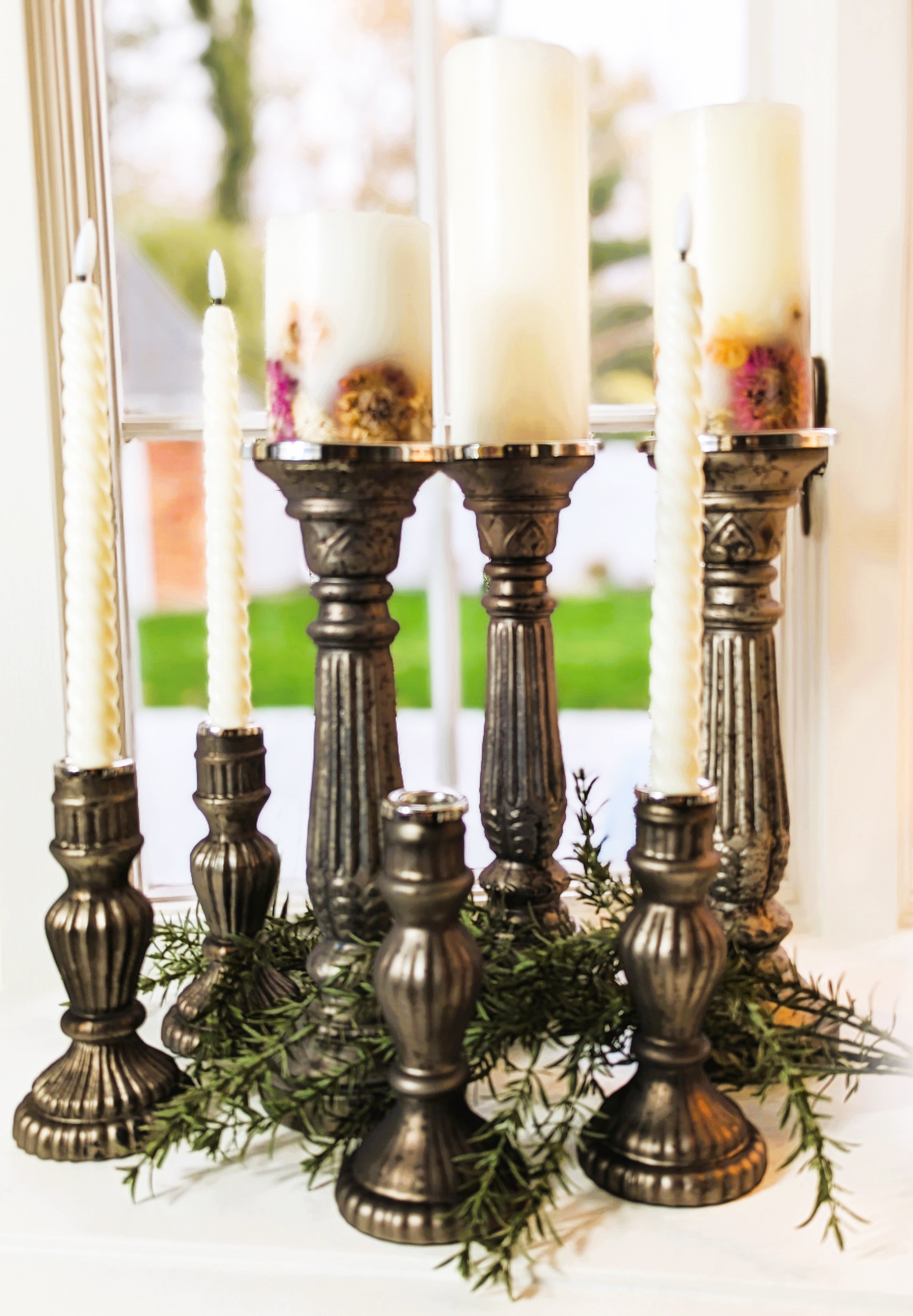 Smoky Glass Taper Candle Holder 12"