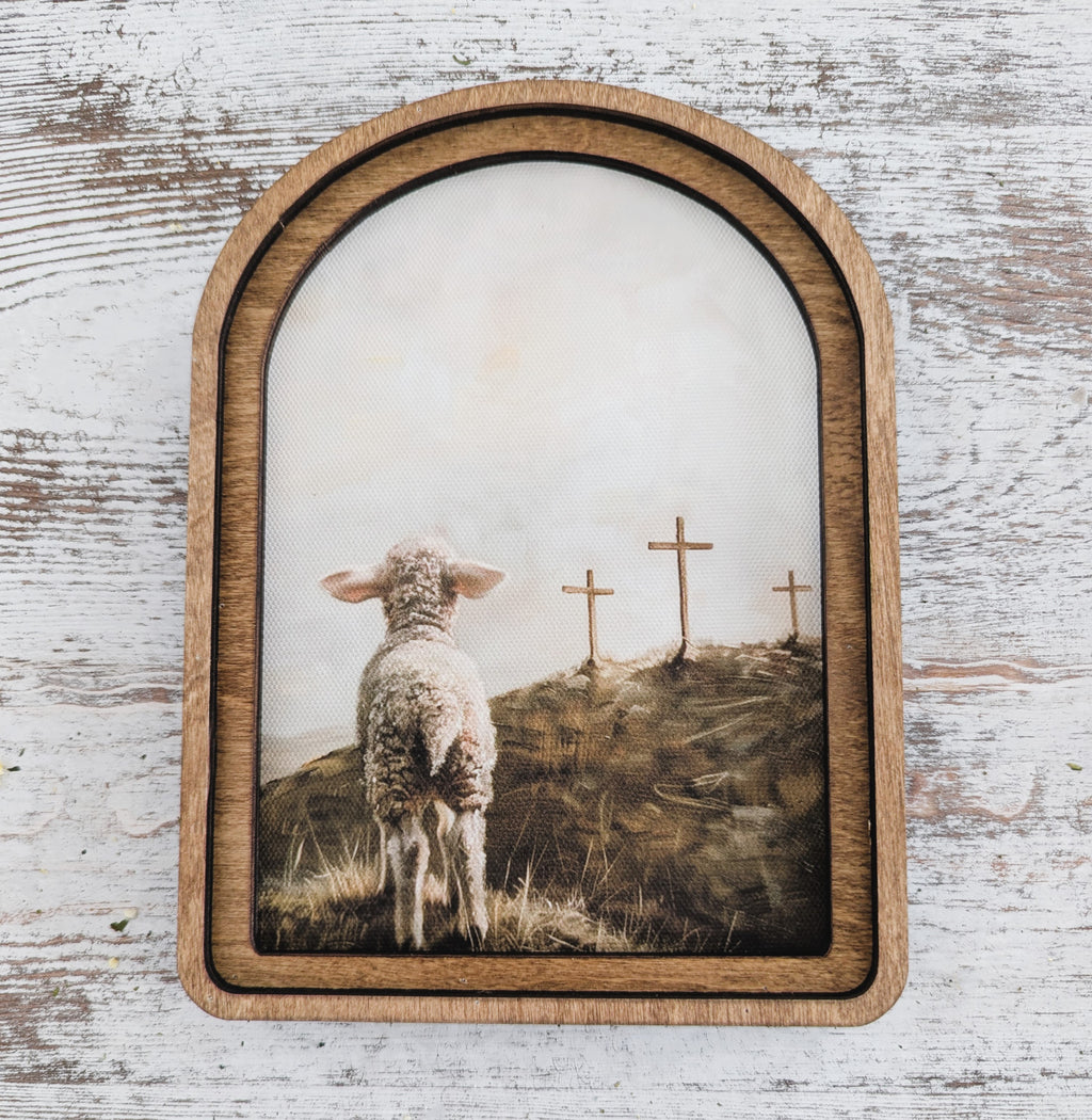 Faith and Grace Lamb Arch 6x8 framed canvas art with wood frame