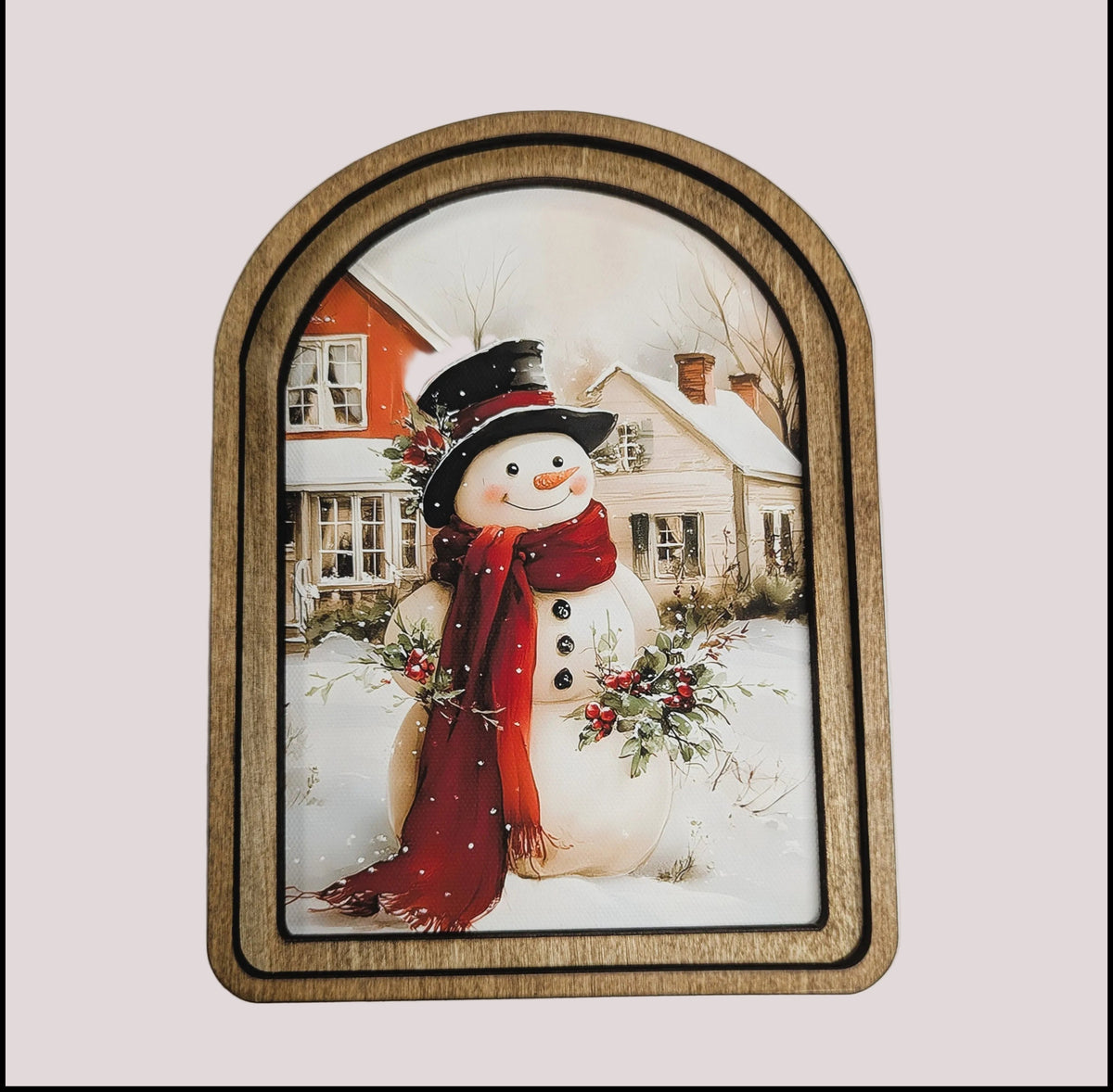 Snowman Arched Framed Art | 6" × 8"