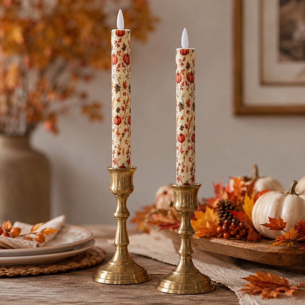 Pumpkin Vine Flameless Taper Candle | Set of 2