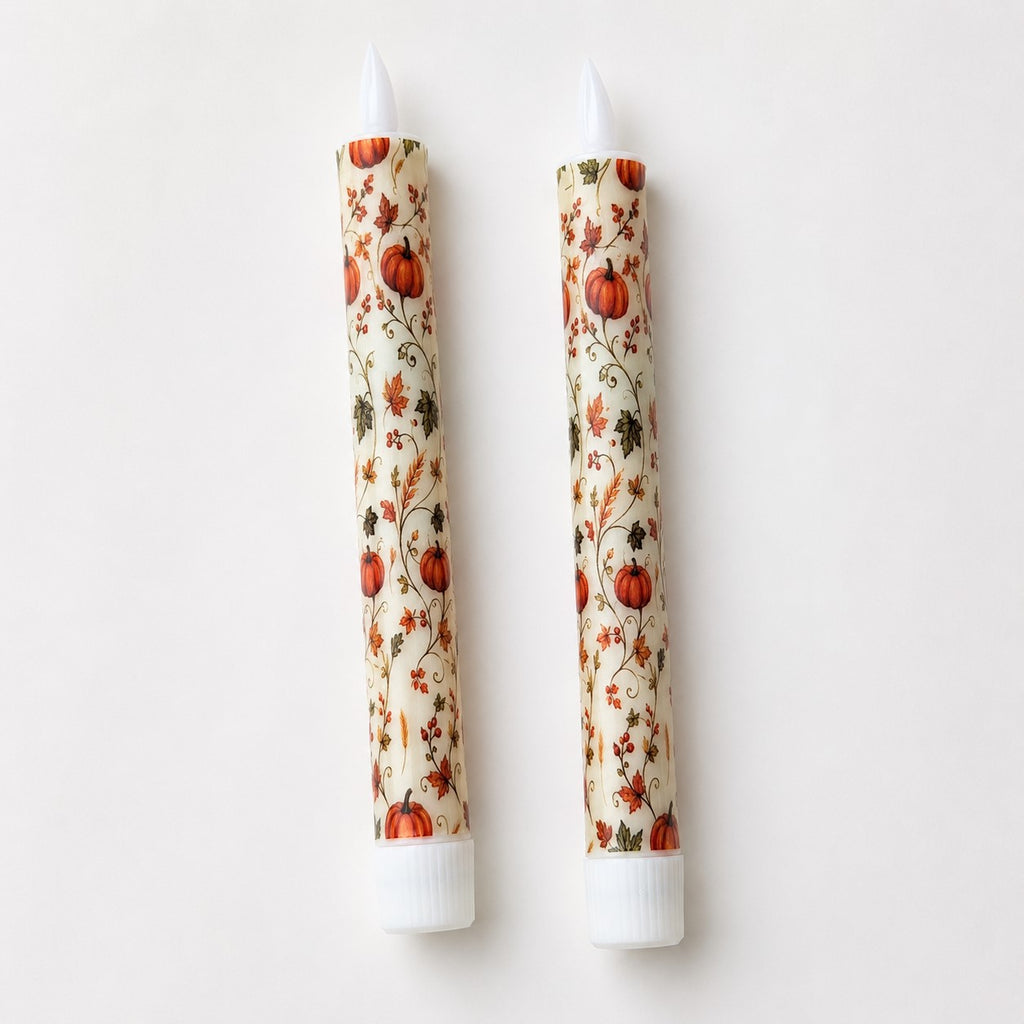 Pumpkin Vine Flameless Taper Candle | Set of 2