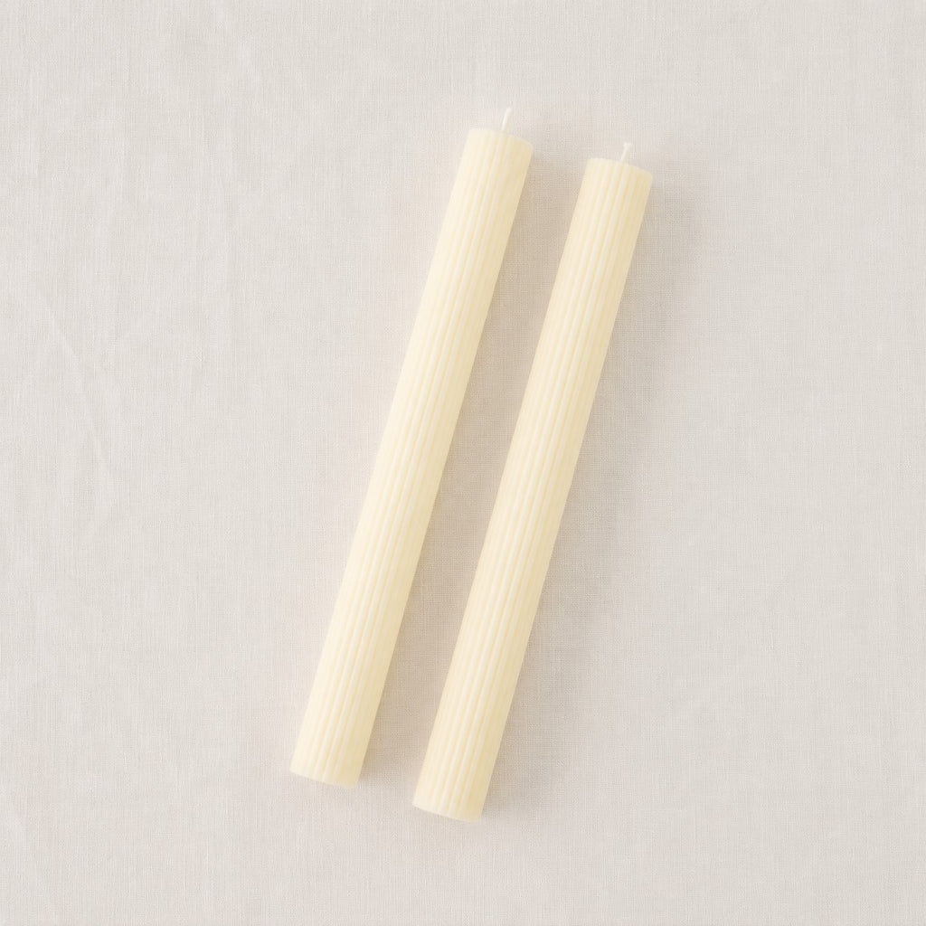 Ribbed Ivory Taper Candles | Set of 2
