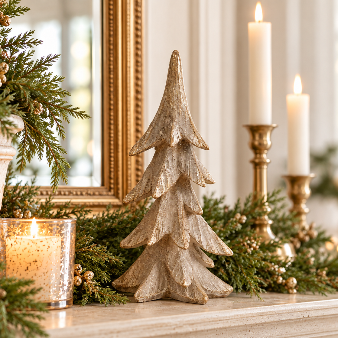 Champagne Gold Christmas Tree | 11.25" Resin Tabletop Decor