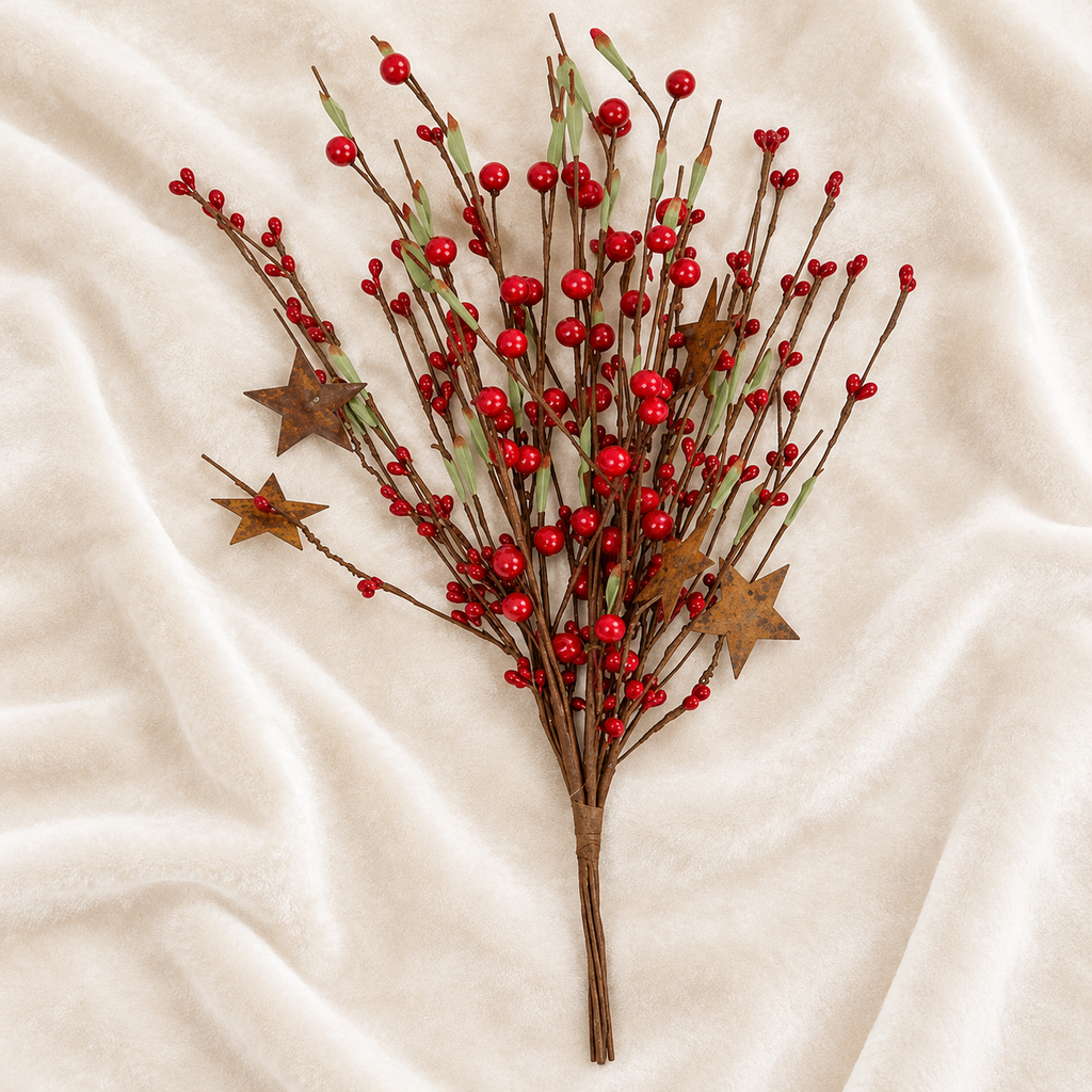 Red Berry & Rusty Star Christmas Pick | 13"