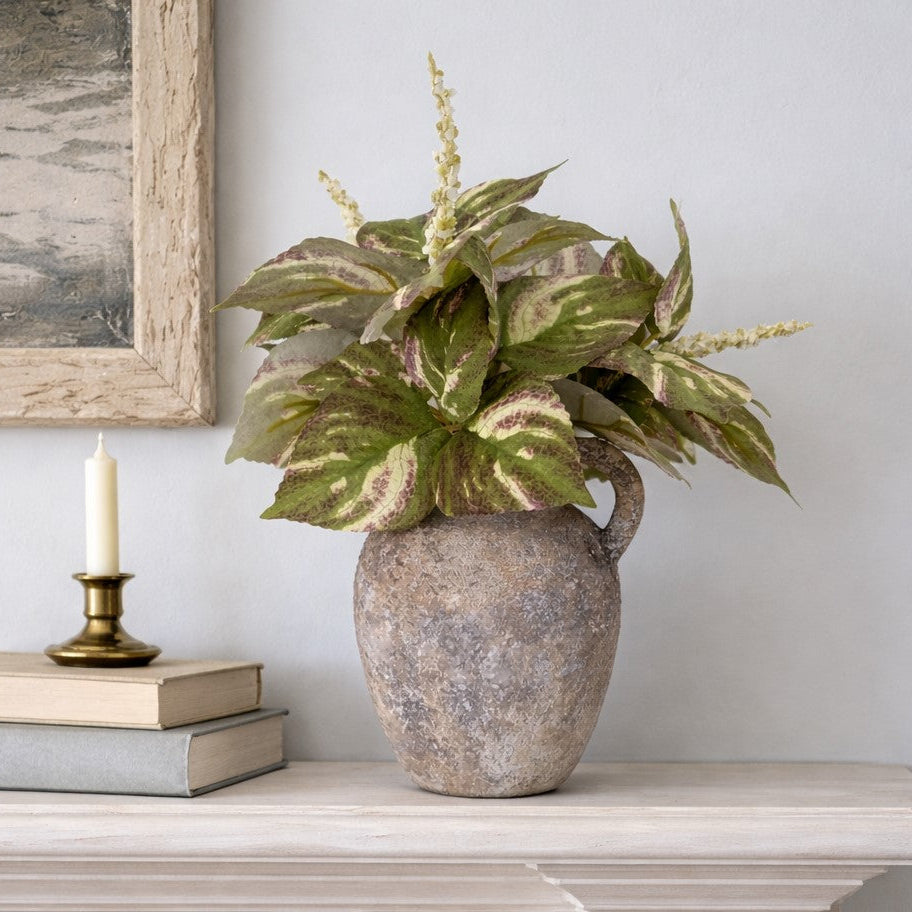 Faux Variegated Coleus in Clay Vase