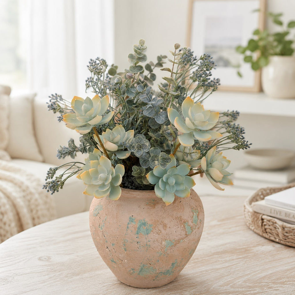 Sea Glass Succulent Arrangement | 15"