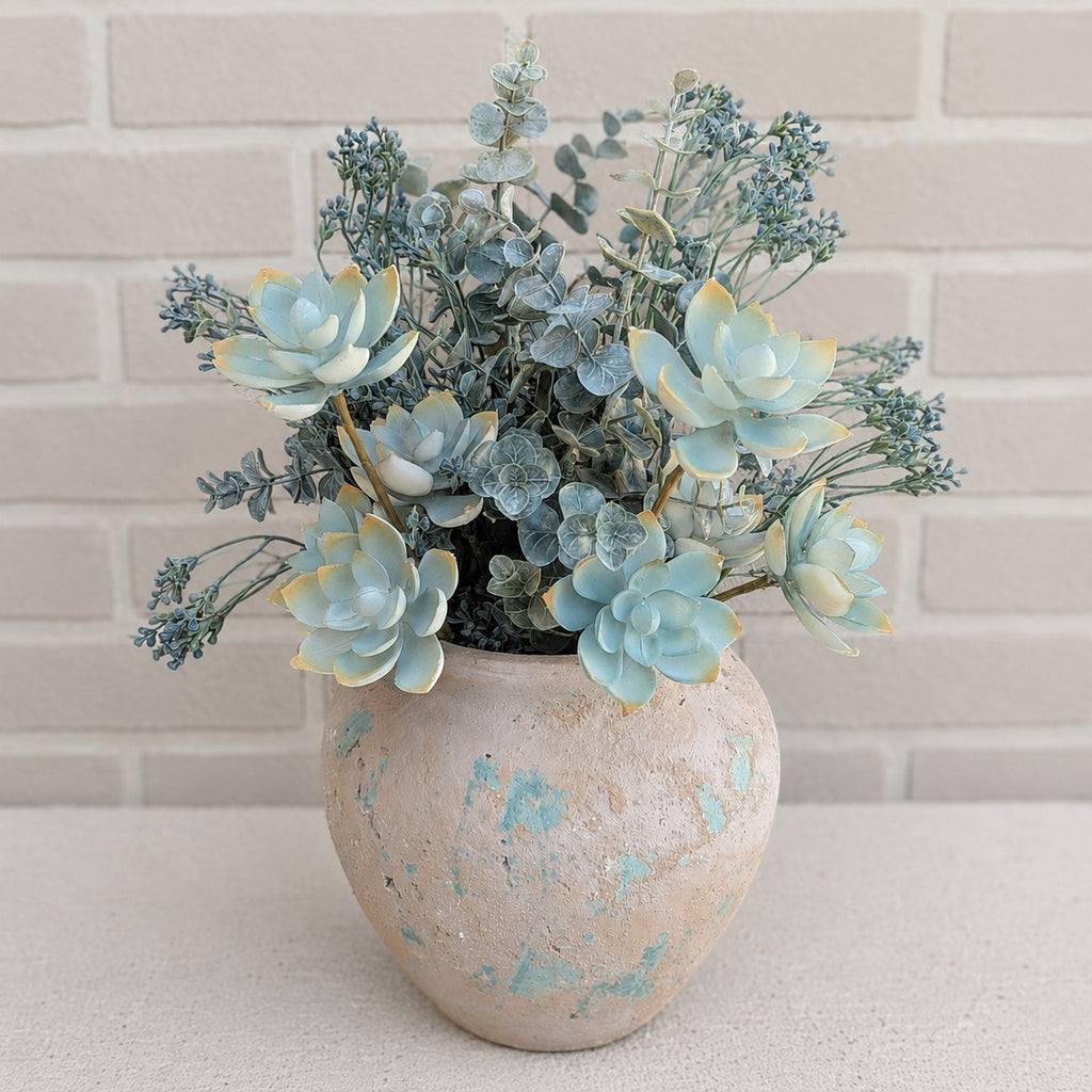 Sea Glass Succulent Arrangement | 15"