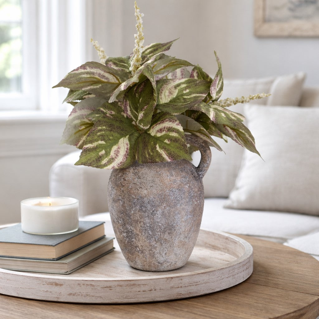 Faux Variegated Coleus in Clay Vase