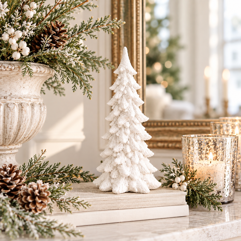 Snow-Kissed White Resin Christmas Tree | 9"