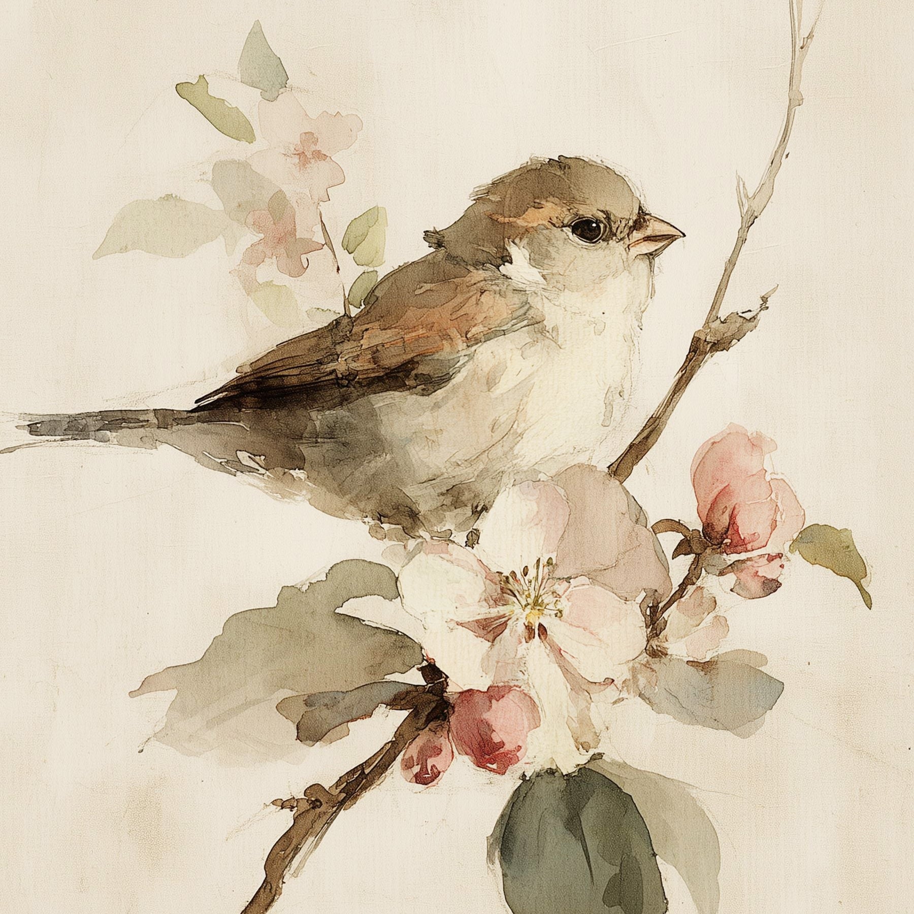 Sparrow & Blossom Framed Art | 4x6