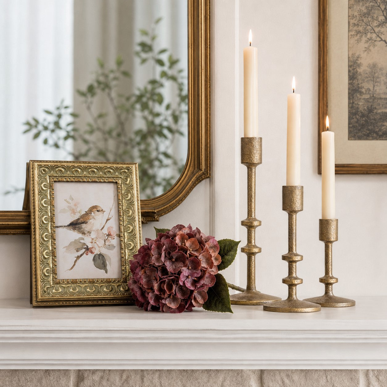 Vintage Gold Candlesticks | Set of 3