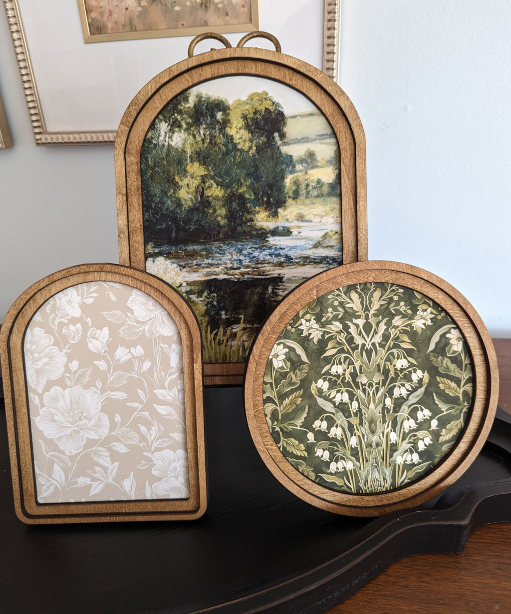 White Floral on Taupe Arch