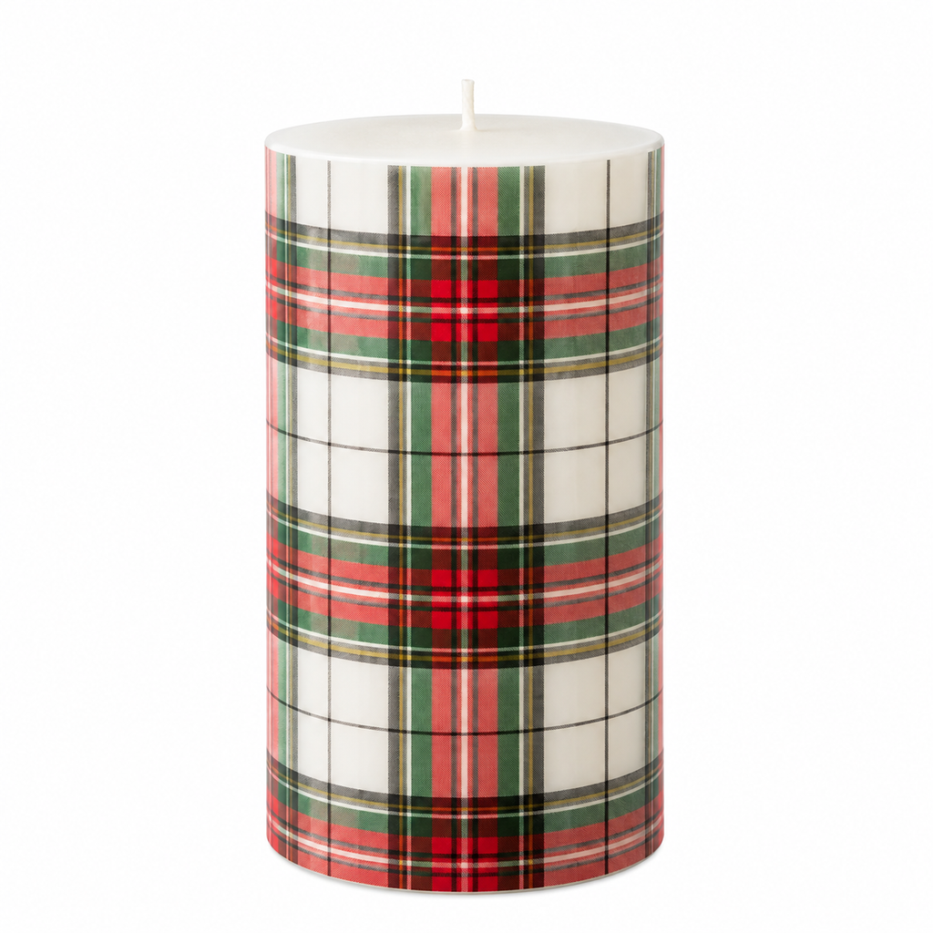 Classic Christmas Plaid Pillar Candle | 6"