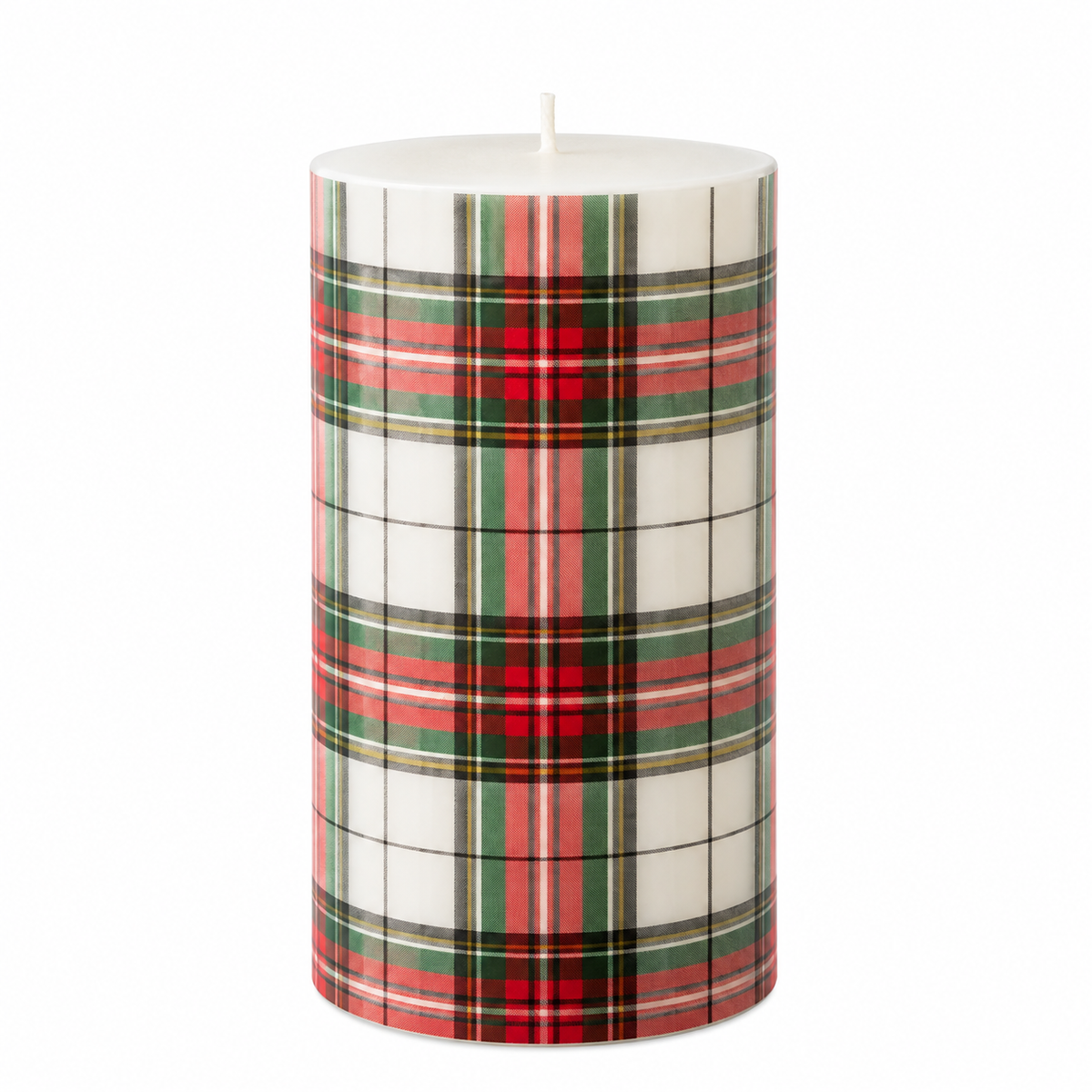 Classic Christmas Plaid Pillar Candle | 6"
