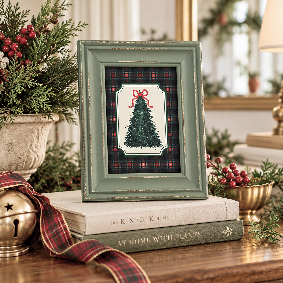 Evergreen Tartan Christmas Tree Framed Art | 5x7