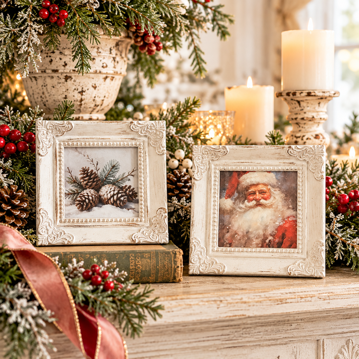 Vintage Santa Mini Framed Print 4x4" | Nostalgic Christmas Art