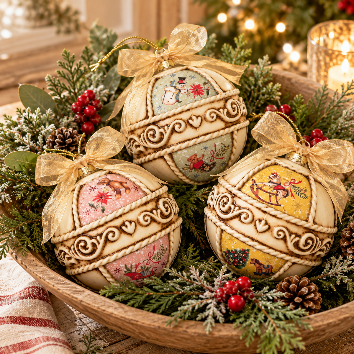 Heirloom Vintage Christmas Glass Ornament | Set of 3