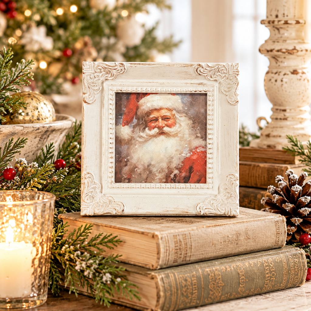 Vintage Santa Mini Framed Print 4x4" | Nostalgic Christmas Art
