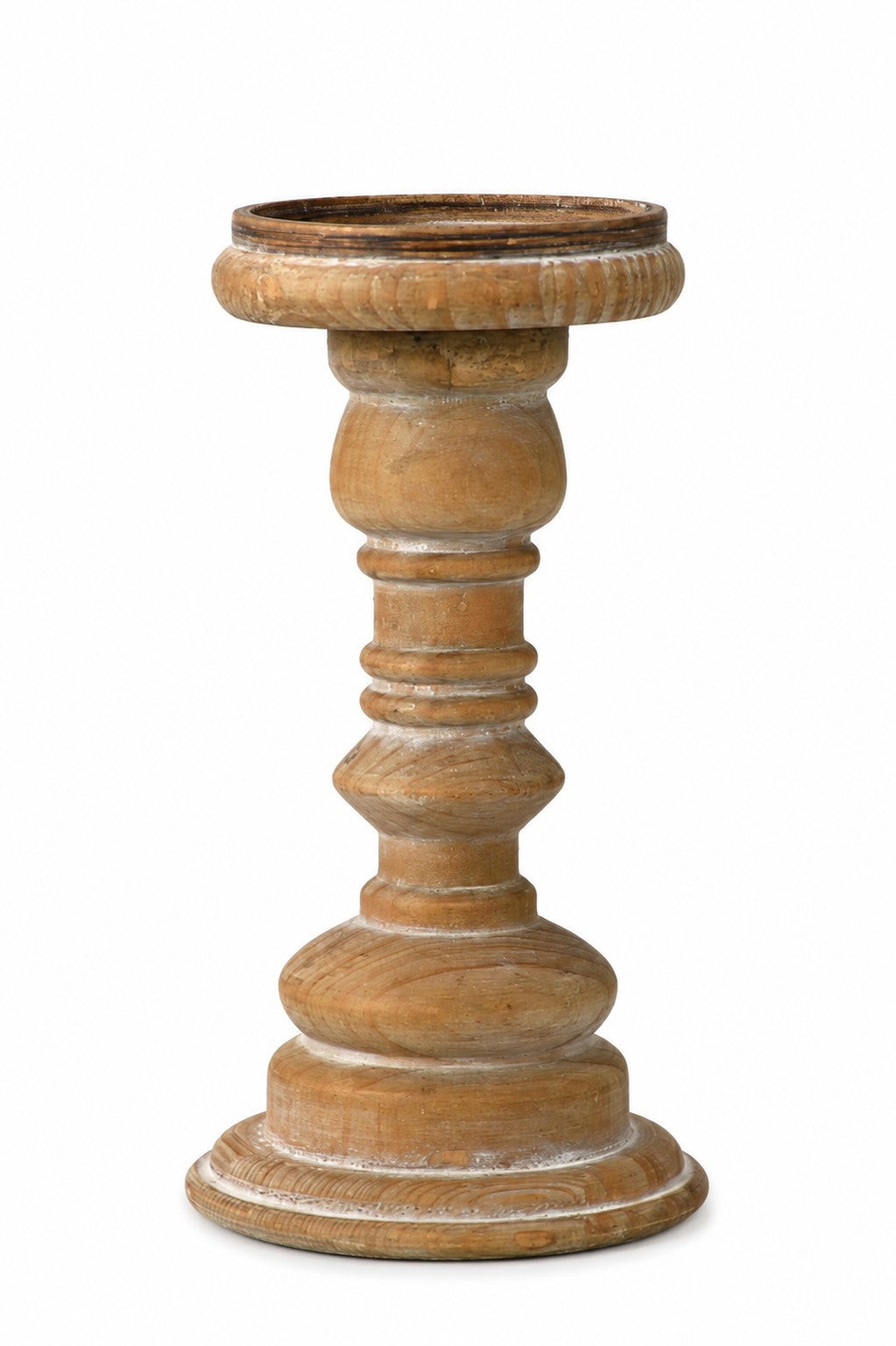 Vintage Wood Pillar Candle Holder | 9"