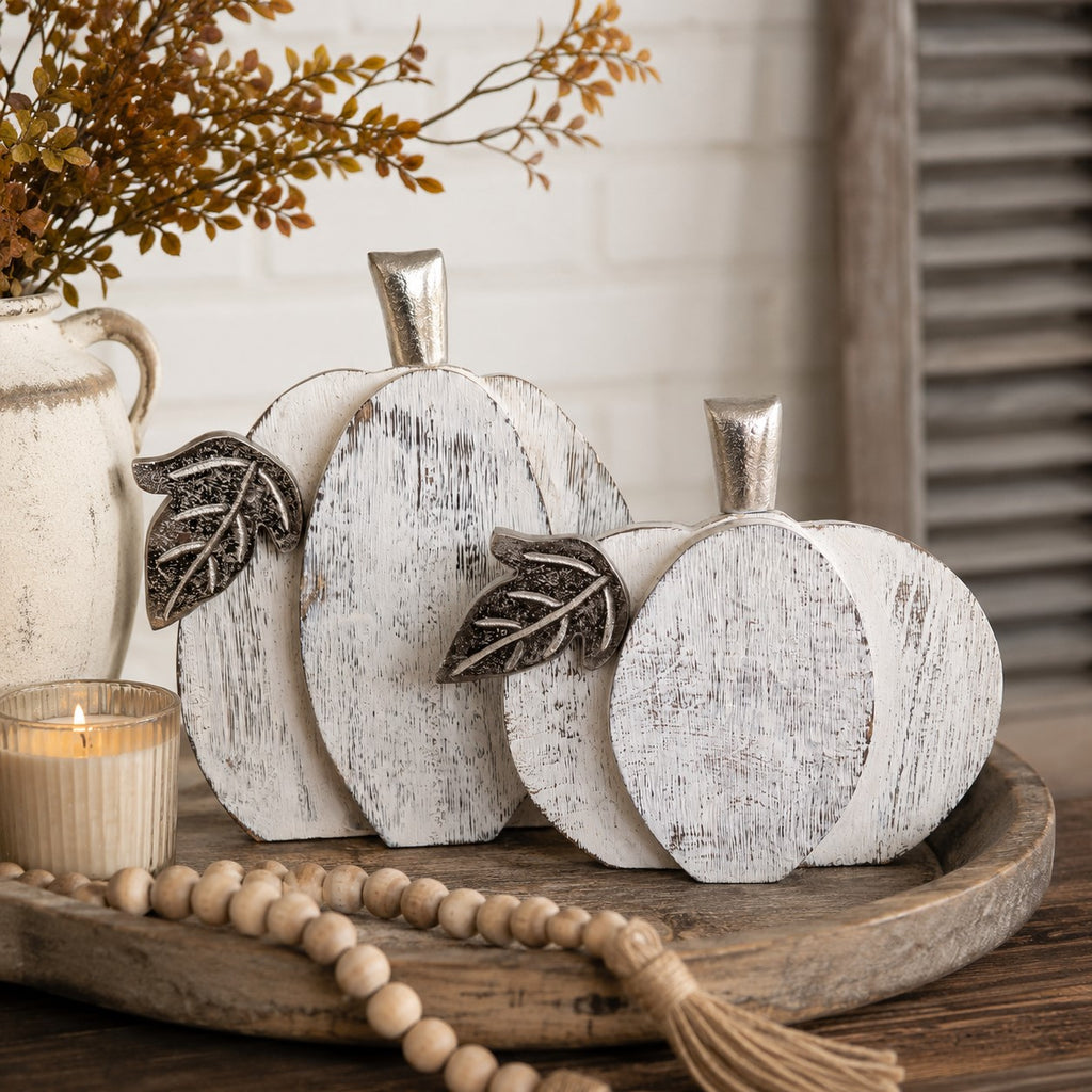 Whitewashed Farmhouse Pumpkins | Set of 2
