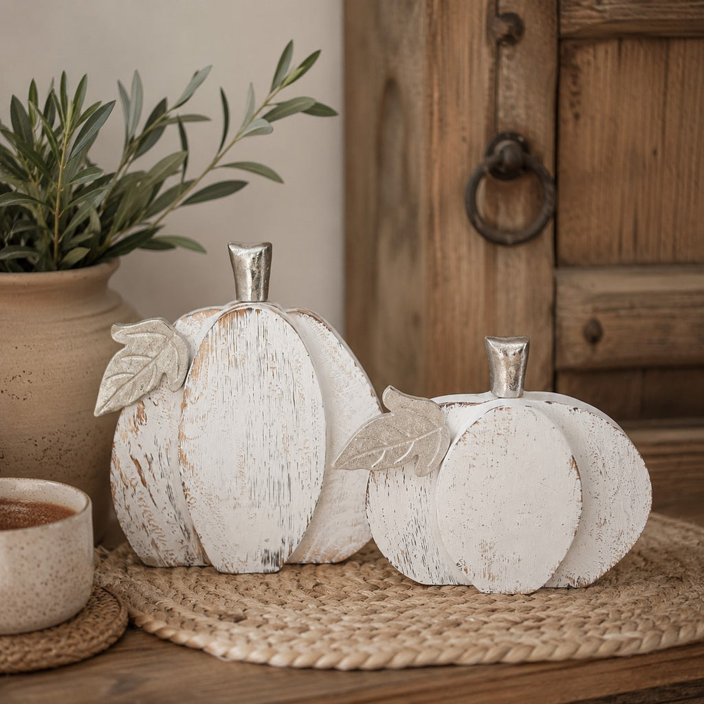 Whitewashed Farmhouse Pumpkins | Set of 2
