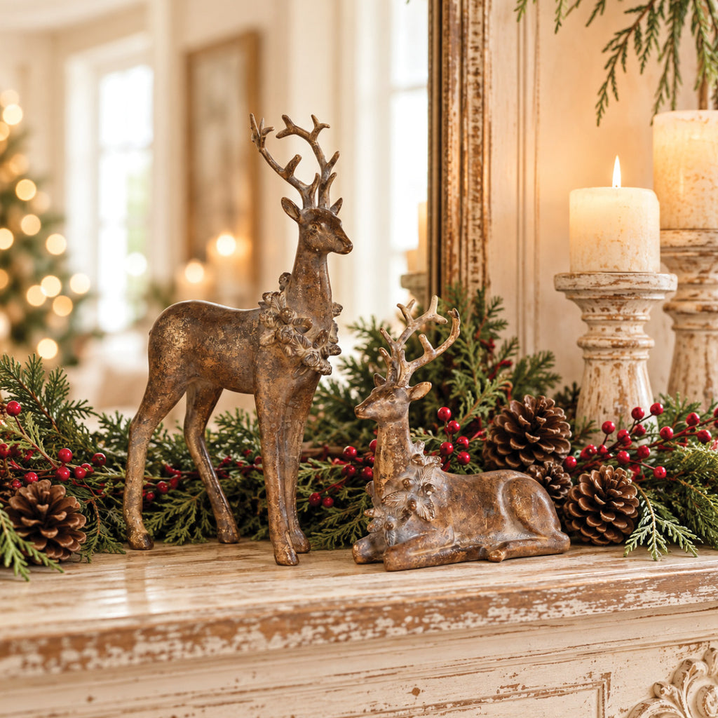 Woodland Christmas Deer Figurines | Set of 2